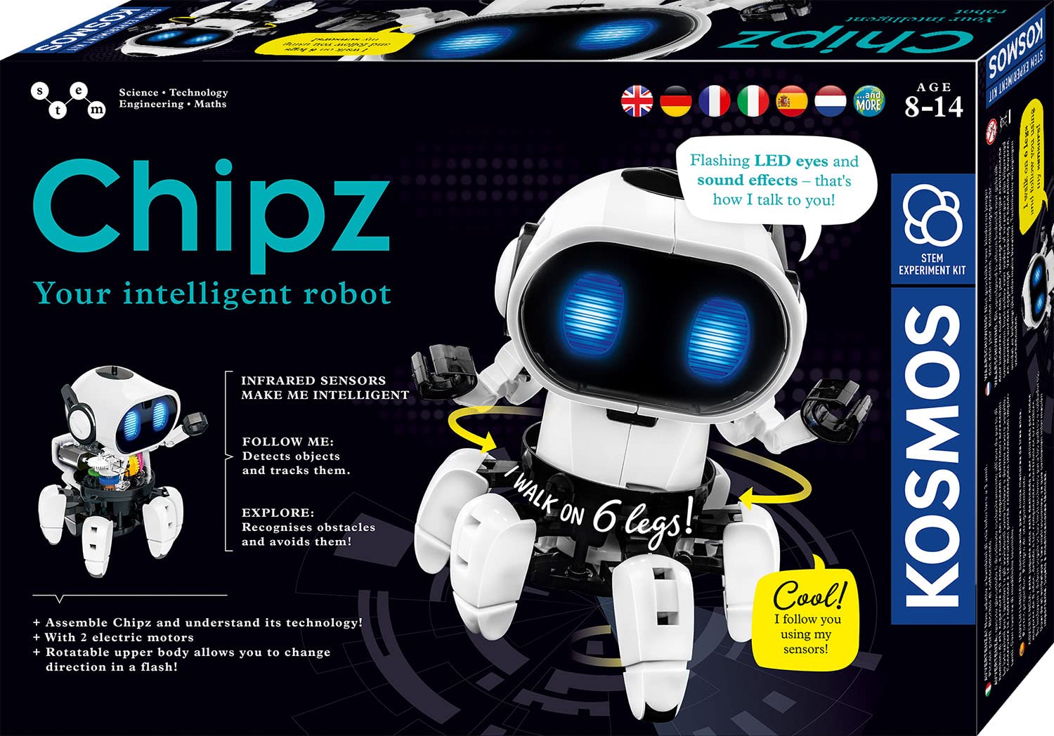 Kosmos 617127 Chipz - Dein intelligenter Roboter, für Kinder ab 8-14 Jahre, folgt Bewegungen, weicht Hindernissen aus, Licht- und Soundeffekte, Roboter-Spielzeug