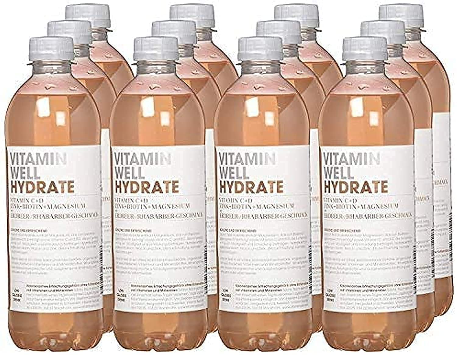 Vitamin Well Hydrate Rhubarb/Strawberry Vitamin C + D Zinc + Biotin (VW HYDRATE 500ML Pack of 12)