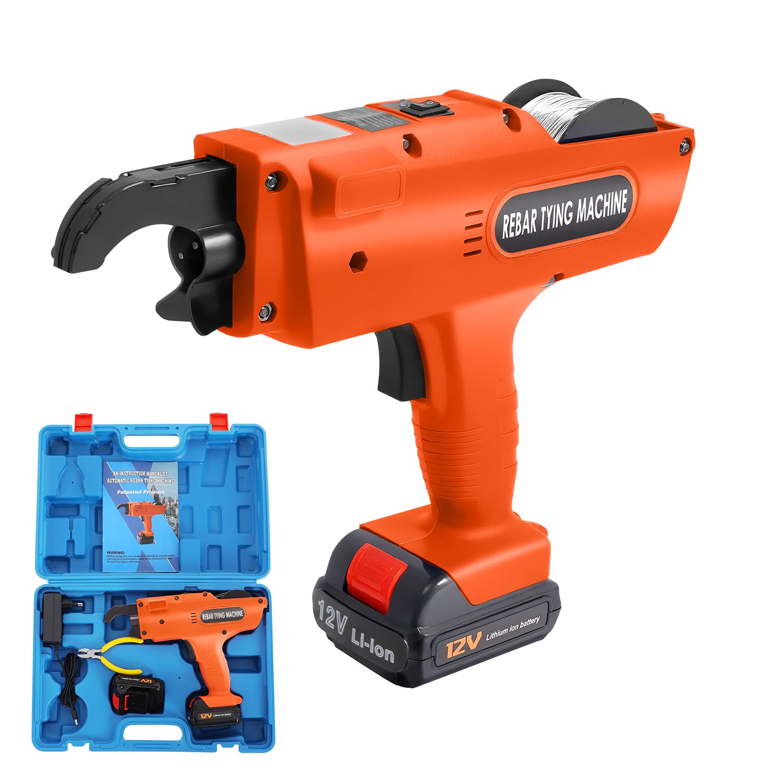 Rebar - Rilegatrice elettrica da 12 V, rilegatrice automatica con 2 batterie e filo di legatura da 110 m, connettore di rinforzo da 8 mm a 34 mm, per raggruppare aste in acciaio