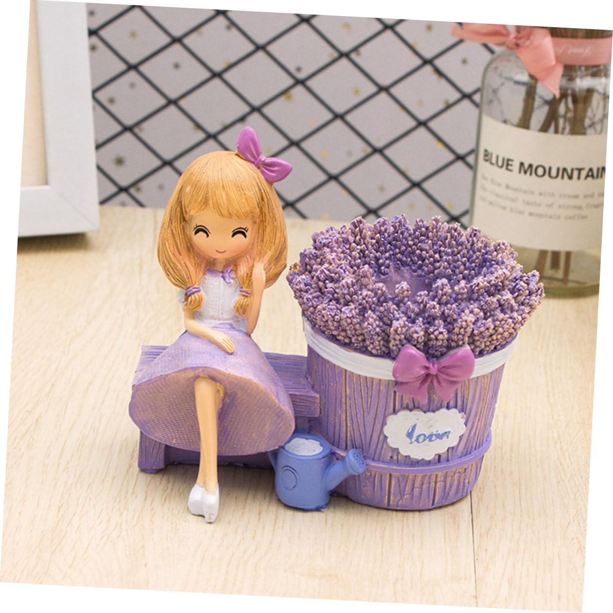 2 piezas Porta Lápices de Resina Multifuncional con Diseño de Niña de Lavanda Contenedor Decorativo para Escritorio Organizador Creativo para Bolígrafo y Almacenamiento de Útiles