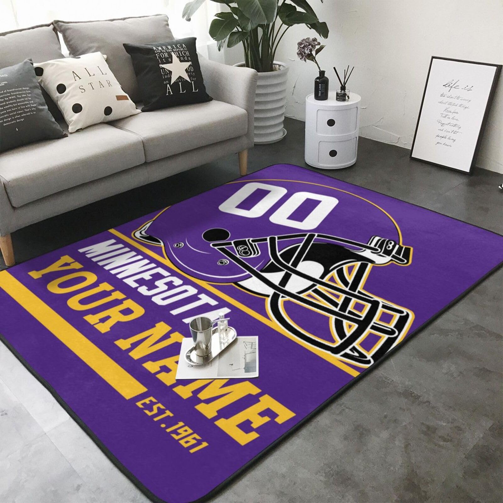 DFVHBC Minnesota Custom Football Rug Add Any Name Number Personalized Welcome Decorative, Men Movement Rug