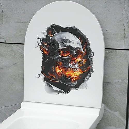 Miniatura 2 de 4 hojas de calcomanías para tapa de inodoro de Halloween, calcomanías 3D de pared rota de calavera de terror, calcomanías de pared horribles para