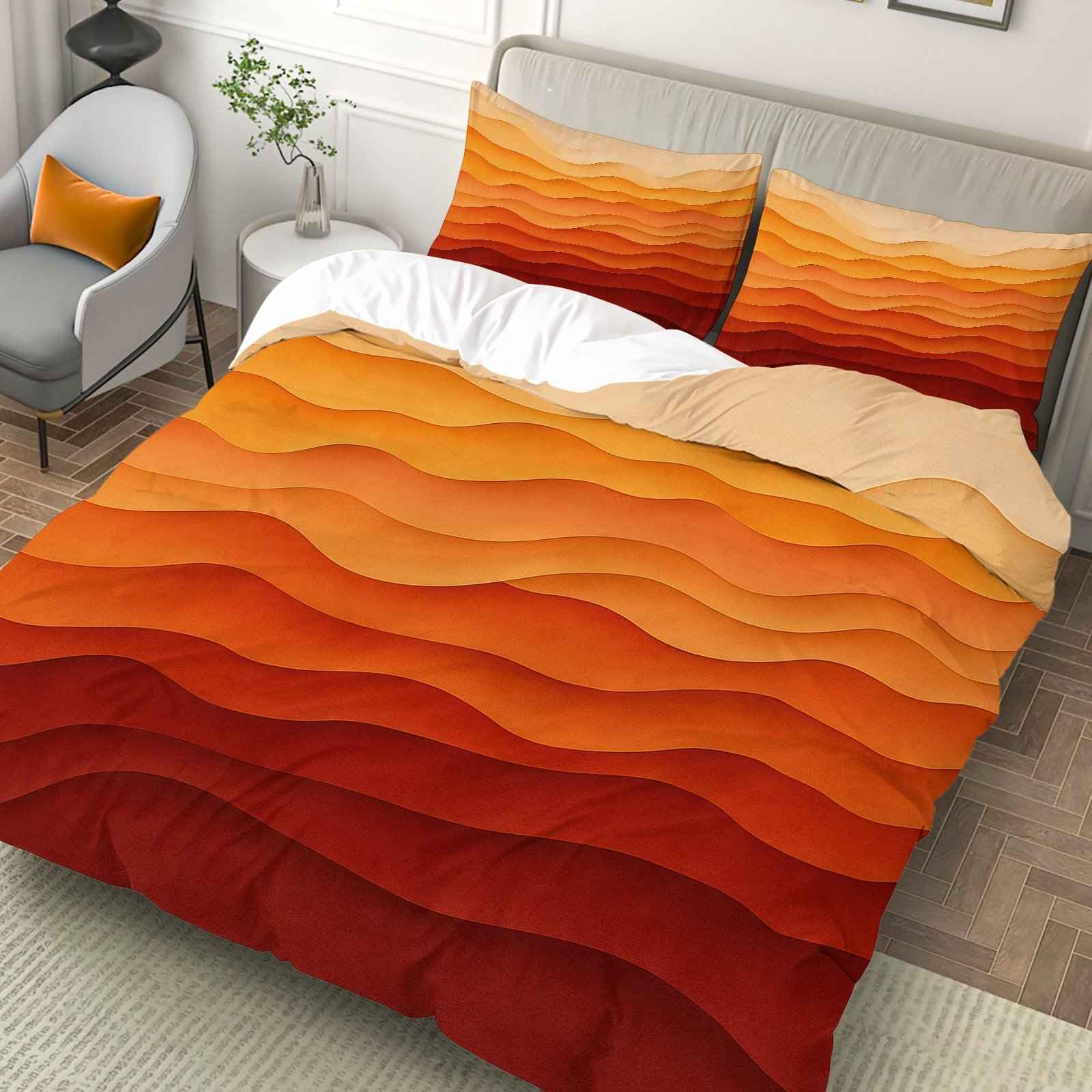 Parure de lit motif abstrait rétro orange pour une décoration d'automne chaleureuse