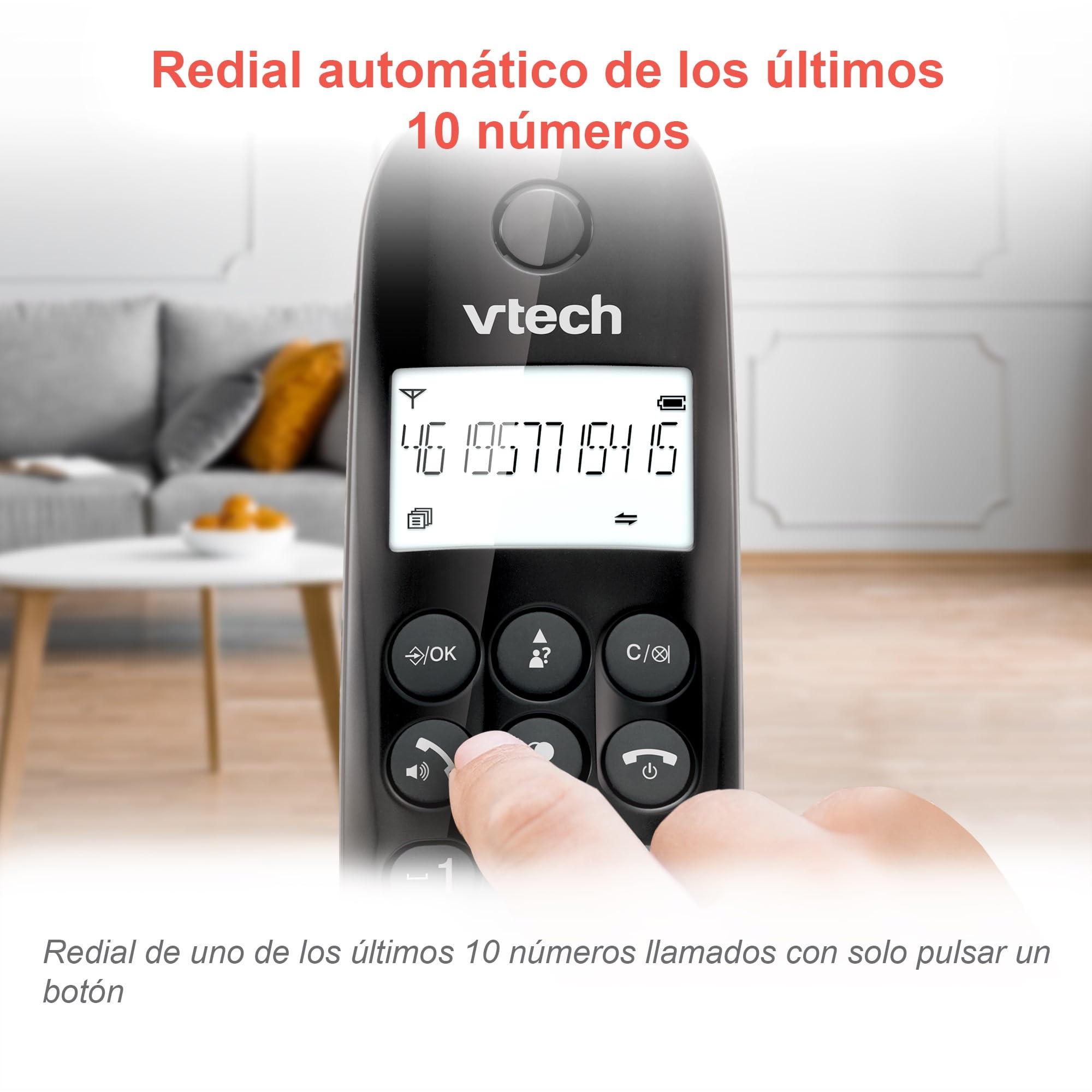 VTech CS1450 Teléfono inalámbrico DECT con contestador automático, función manos libres, bloqueo de llamadas, identificación de llamante/función de llamada en espera,pantalla retroiluminada y modo ECO