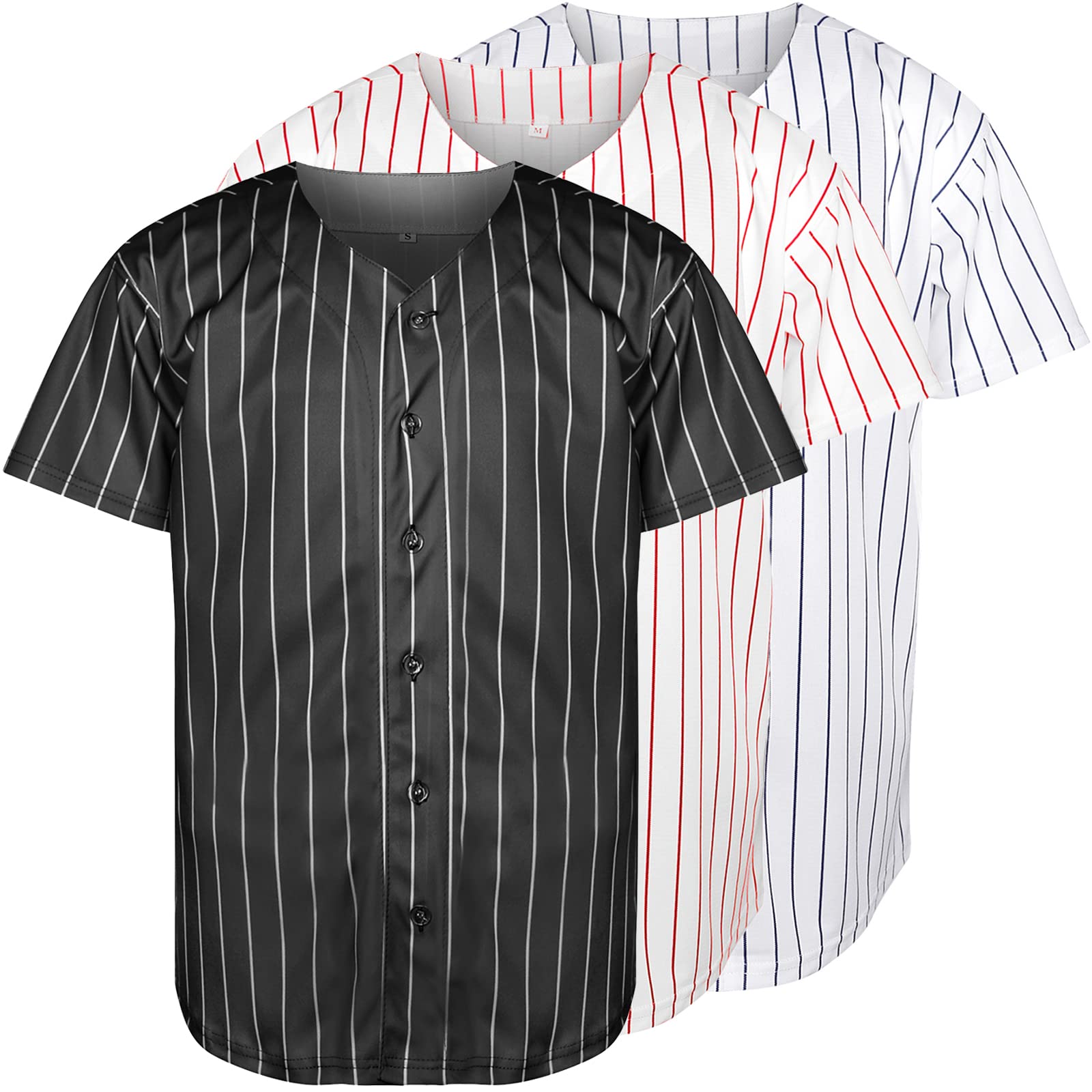 Blank Baseball Button Down Jersey Plain Short Sleeve Hipster Hip Hop T Shirts Jersey, Str-black, XXXL