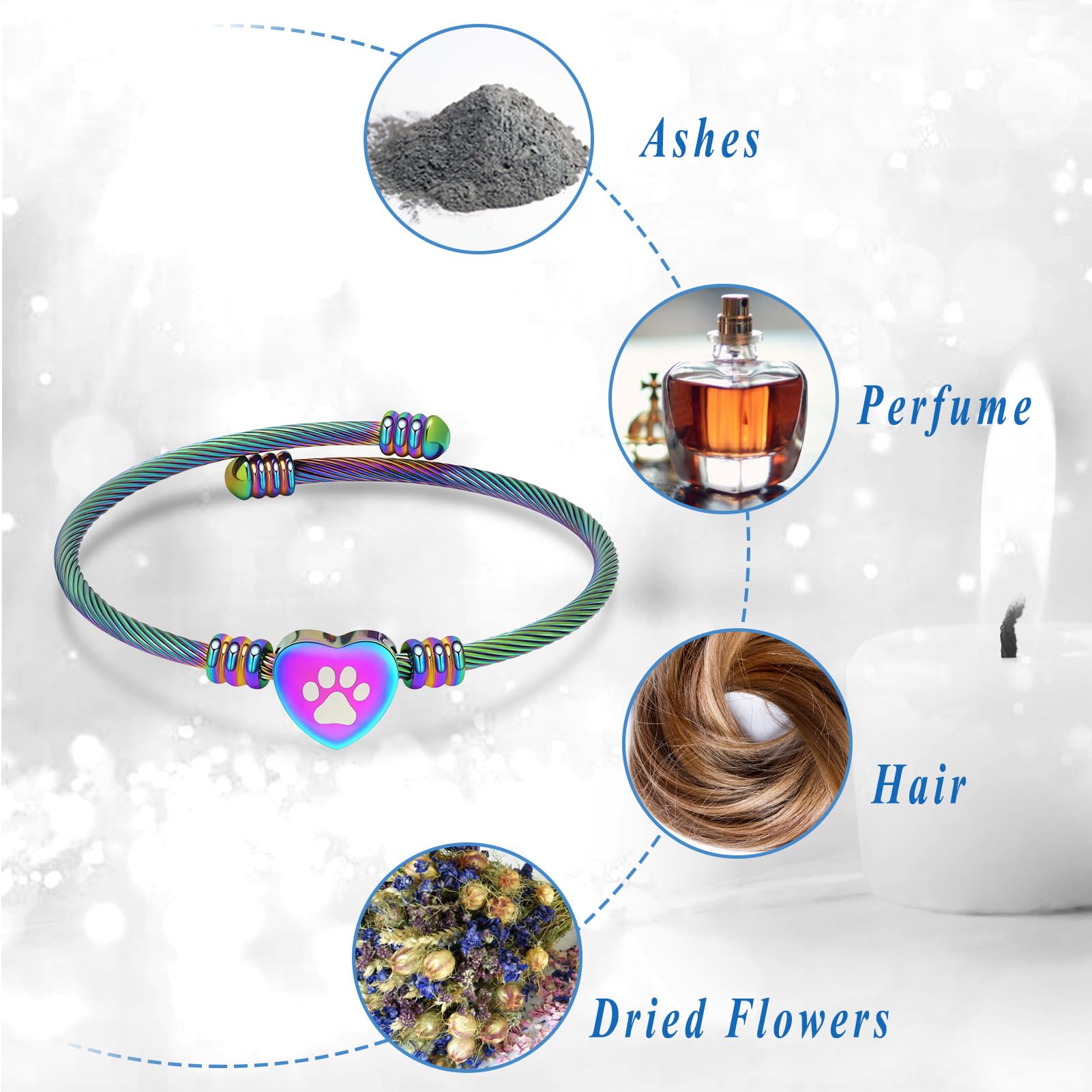 QGJNSGC Cremation Bracelet for Ashes Memorial Jewelry Stainless Steel Pet Paw Heart Shape Urn Pendant Bangle Loved Ones Funeral Ashes Holder Keepsake Gift - Image 3