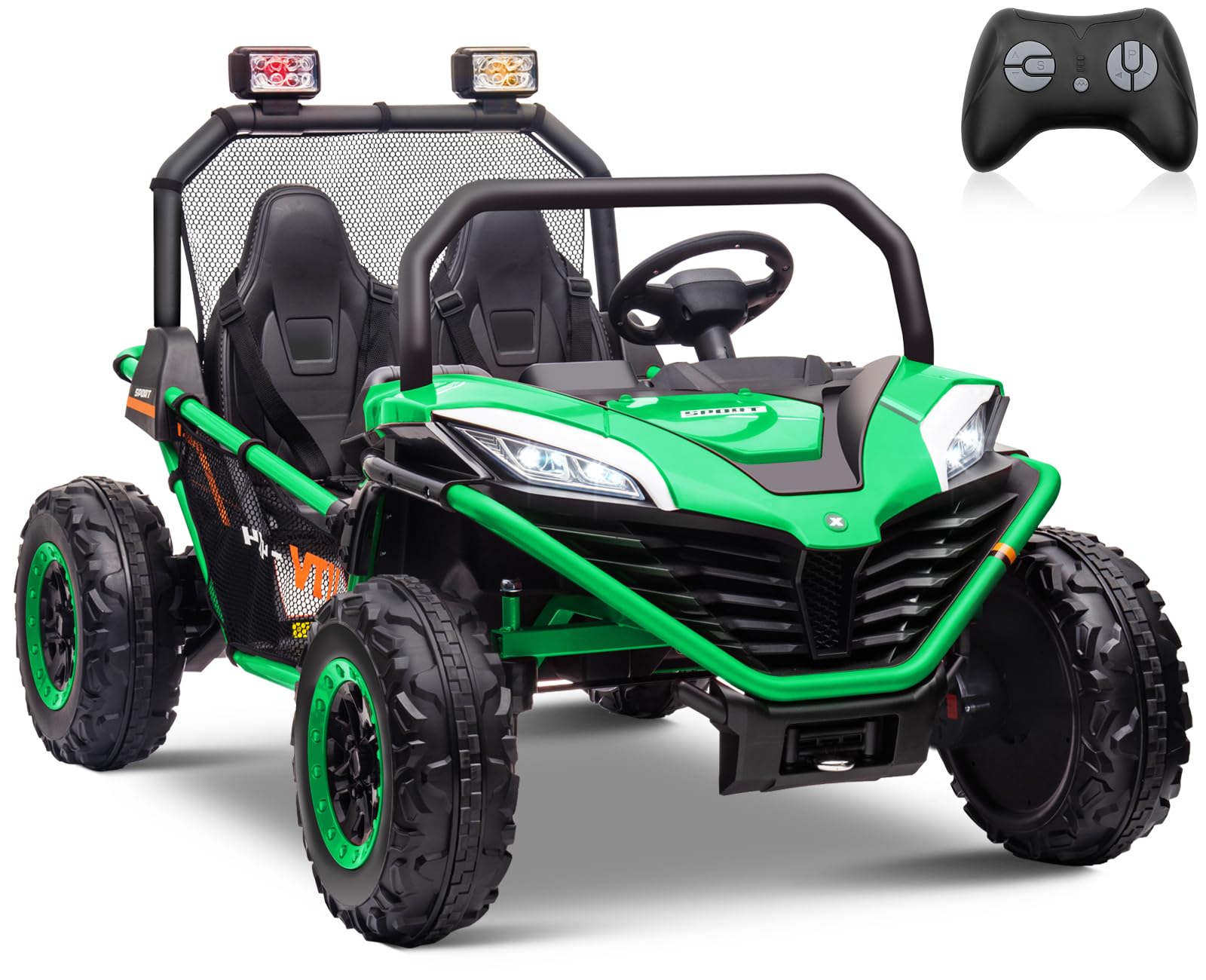 OTTARO24V 10 AH Ride on Car Truck, 4WD Electric Car UTV 2 Seater for Kids with Metal Frame, Remote Control, Bluetooth-Green