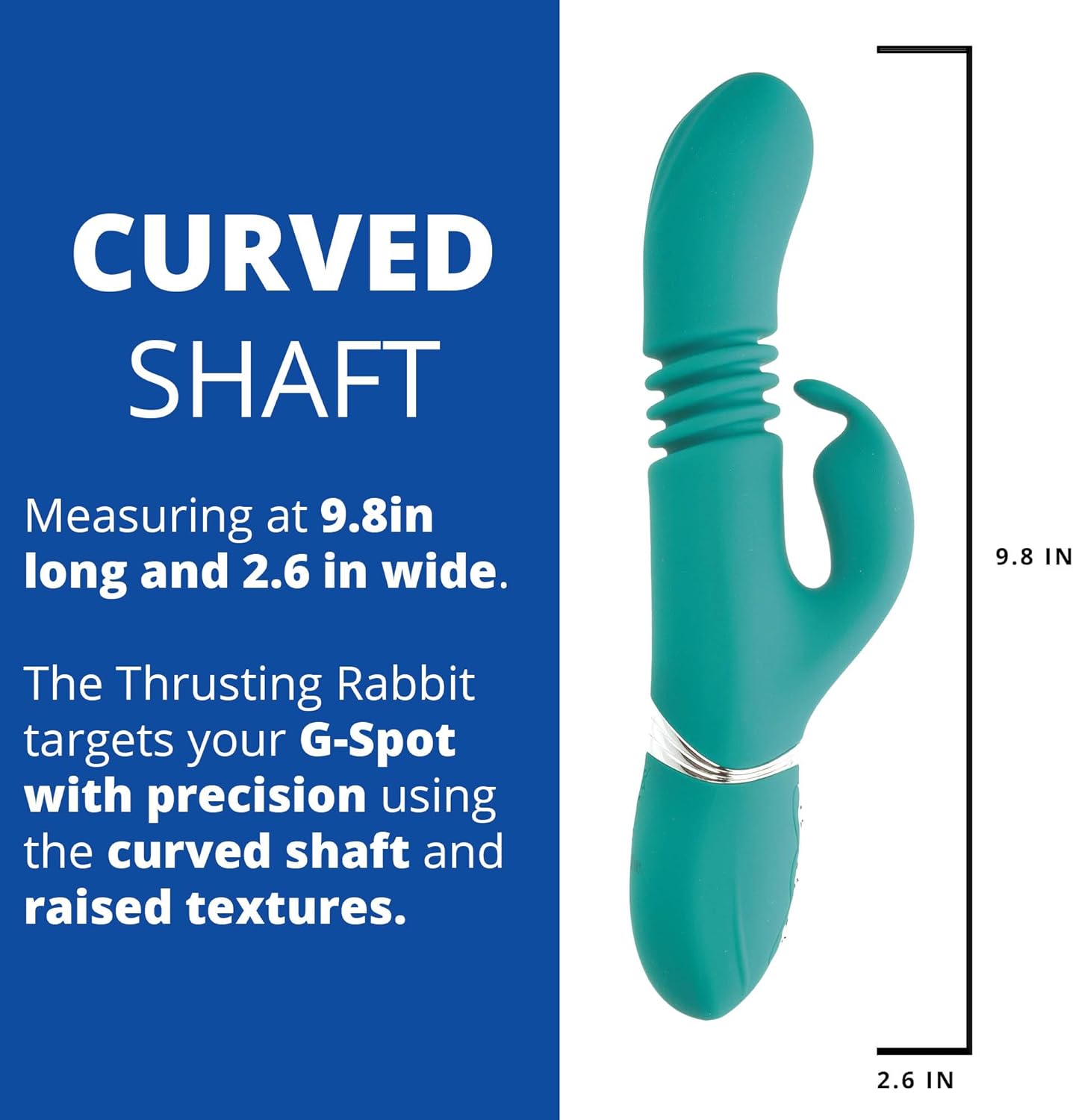 Diagram showing the dimensions of the curved shaft: 9.8 inches long and 2.6 inches wide.