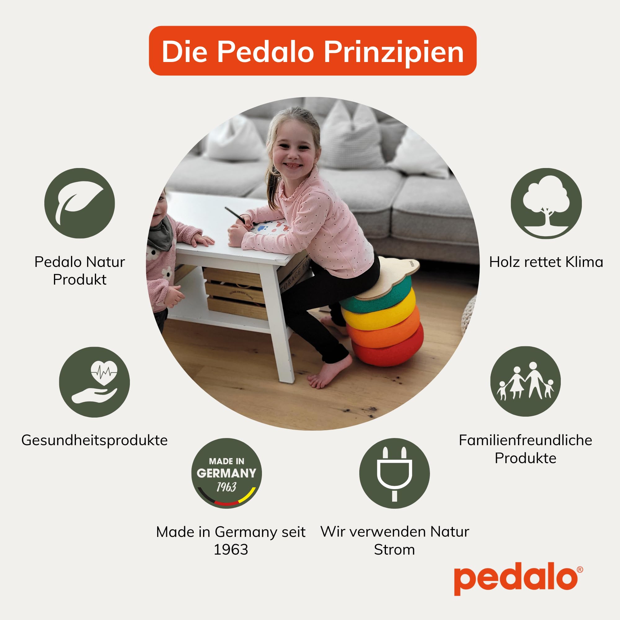Pedalo® Stapelbaustein Sitzteller Move - Abgestimmt als Passform auf Stapelsteine - Sitzhocker für Kinder und Erwachsene - durch Stapelsteine mitwachsend - bewegt sitzen