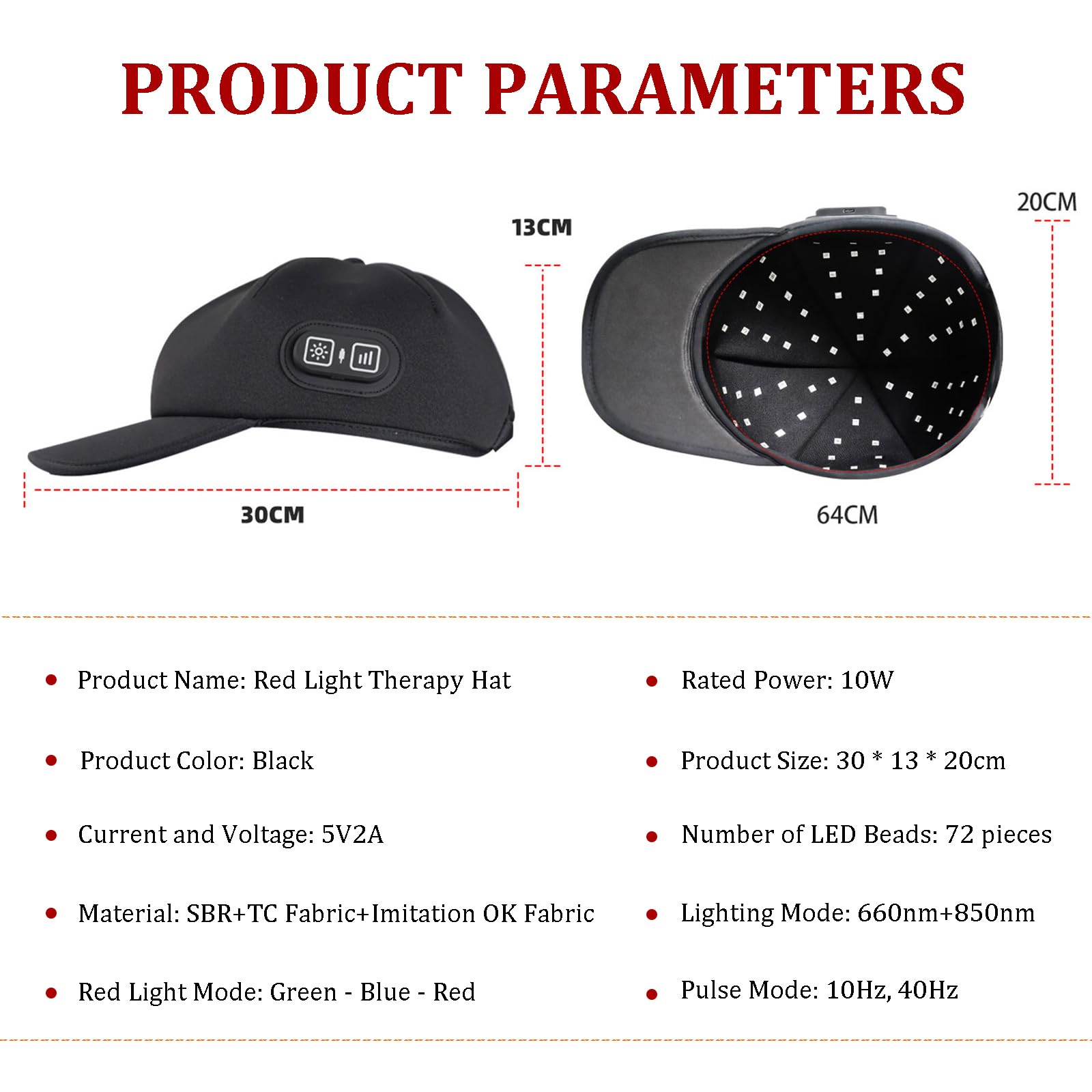 GOURIXIN Cappello Terapia Luce Rossa, 72 LEDs 660nm 850nm Infrarossi Casco Laser Crescita dei Capelli, 3 modalità di fototerapia, Ricaricabile, Trattamenti di Ricrescita dei Capelli