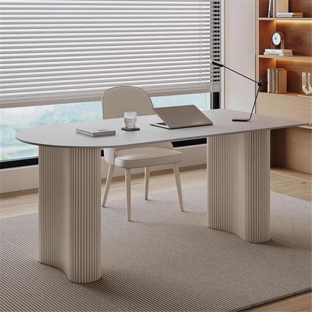 Acrittura Scrivania for laptop in lastra di roccia bianca con gambe da tavolo in ferro chic(M)