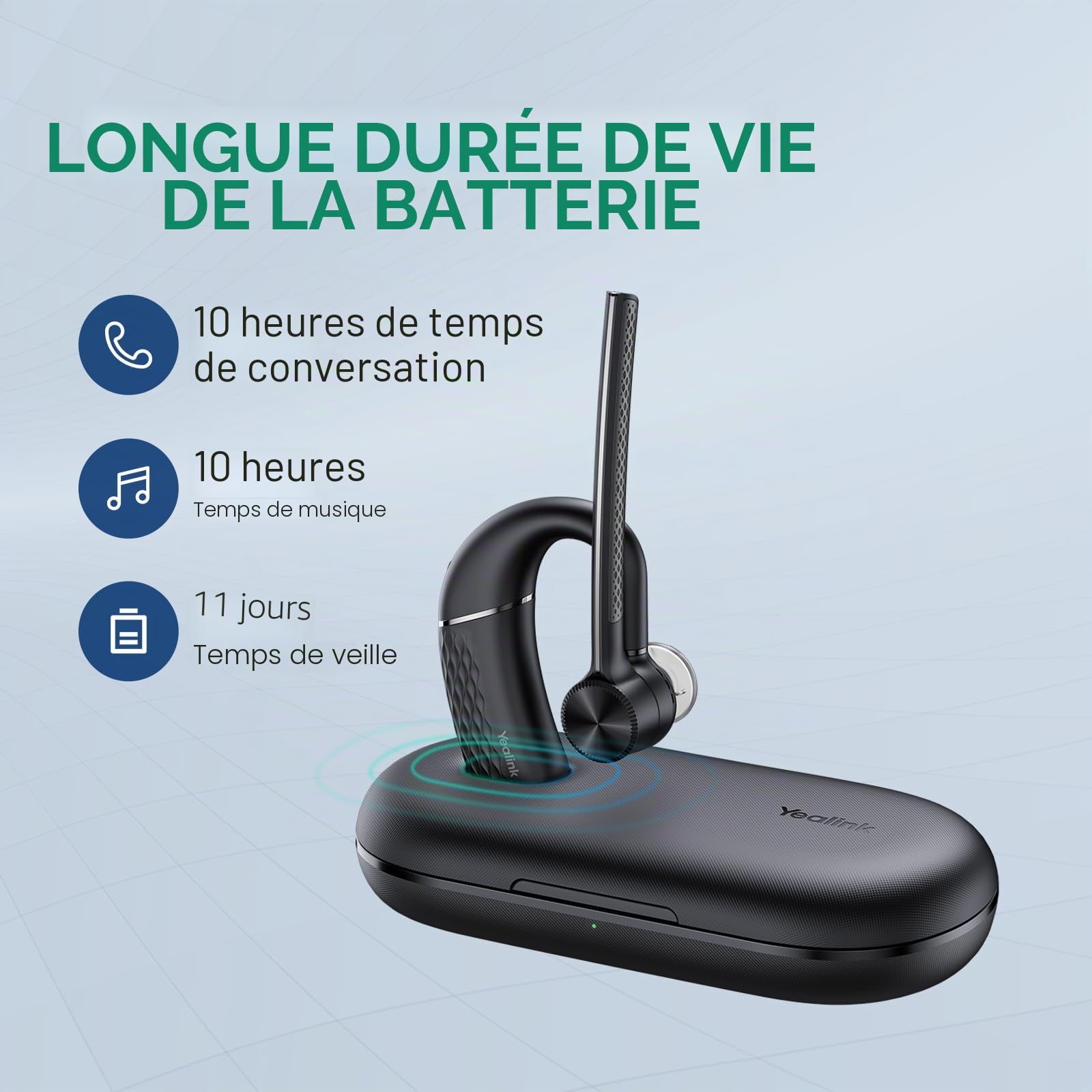 Yealink BH71 Pro Casque Bluetooth avec Dongle USB, Certifié Teams, Oreillette sans Fil pour Téléphone Portable, PC et Ordinateur Portable, Microphone à Réduction de Bruit,Crochet d'oreille Réglable
