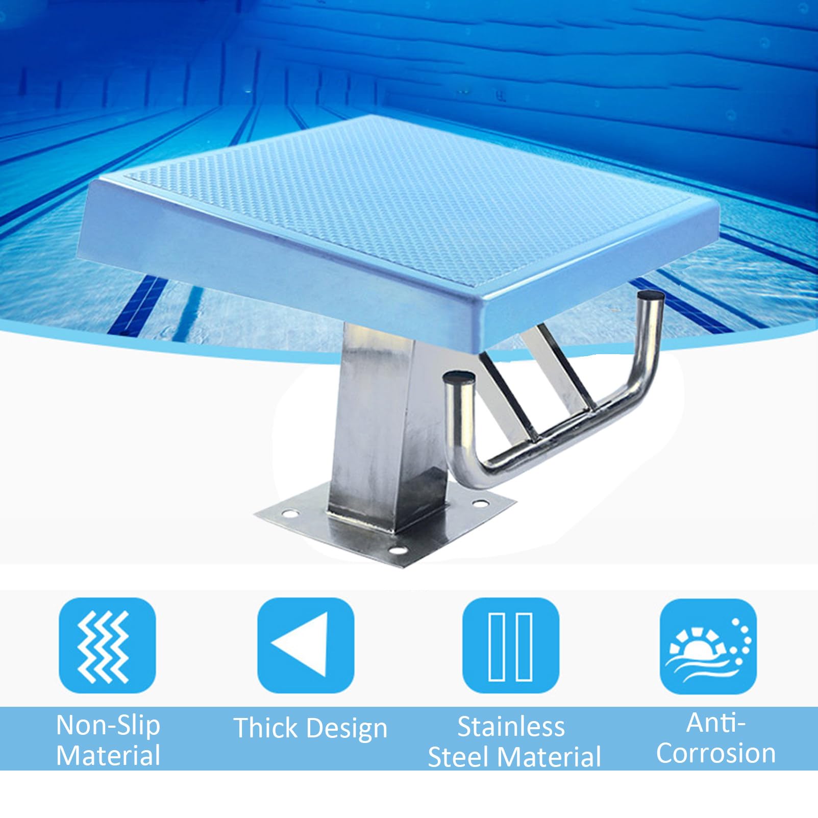 Piattaforma subacquea, base in acciaio inox con superficie antiscivolo per uso competitivo, design inclinato per prestazioni migliorate