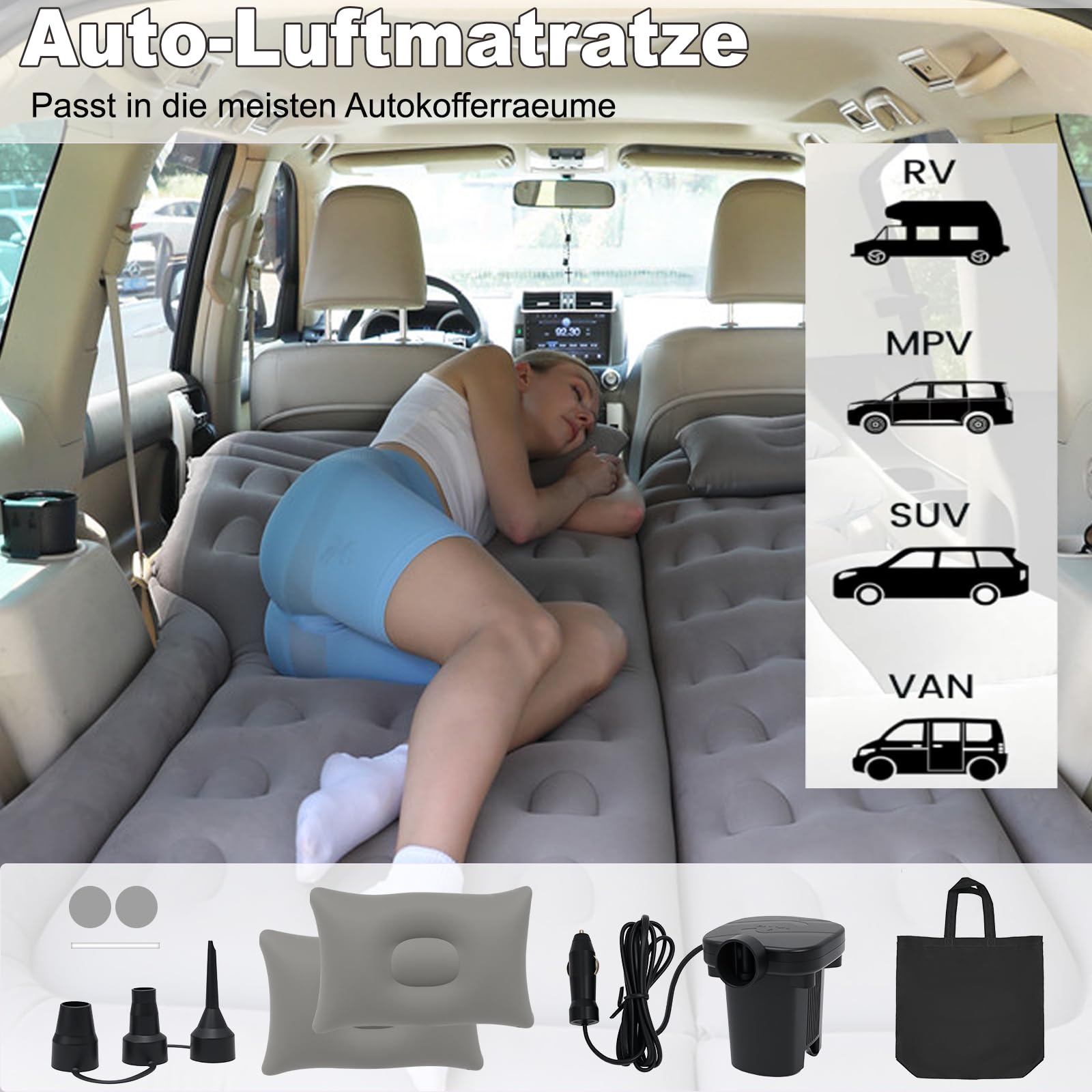 SUV Air Mattress Car Bed Inflatable Matelas pour Le siège arrière du Camion - Matelas d'air Pliable Lit d'air Portable pour la Maison, la Tente, Le Camping et Le Voyage (Grey)