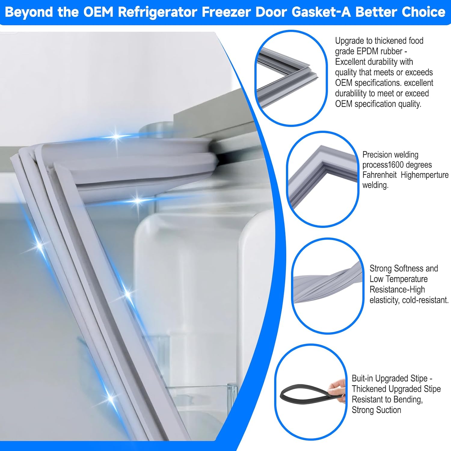 Upgraded W10830283 Refrigerator Door Gasket Left Side Compatible with Whirlpool Kenmore and Maytag Refrigerator Door Seal Part Replaces PS11768660,EAP11768660,W10218680,W10443269 39.65"x13.78" Gray