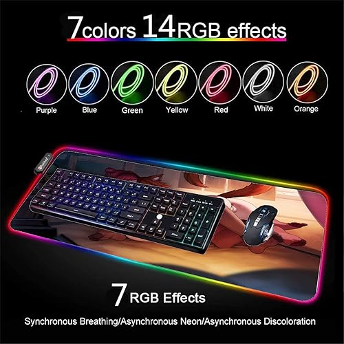 Miniatura 4 de Alfombrilla de mouse de anime para niña, alfombrilla de mouse sexy RGB LED, alfombrilla de mouse para gamer, teclado XXL grande Mause para