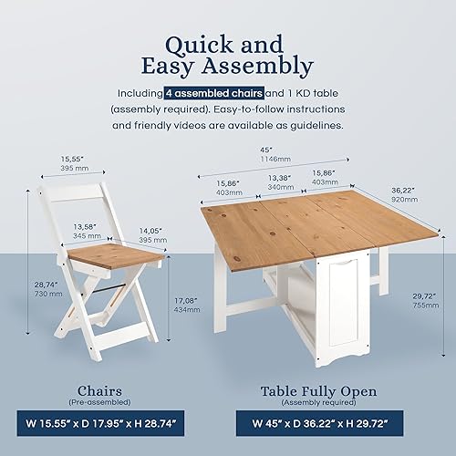 Miniatura 7 de Drop Leaf - Juego de 5 mesas plegables con parte superior de madera de pino maciza, ahorro de espacio para sala de estar, cocina y oficina en 4