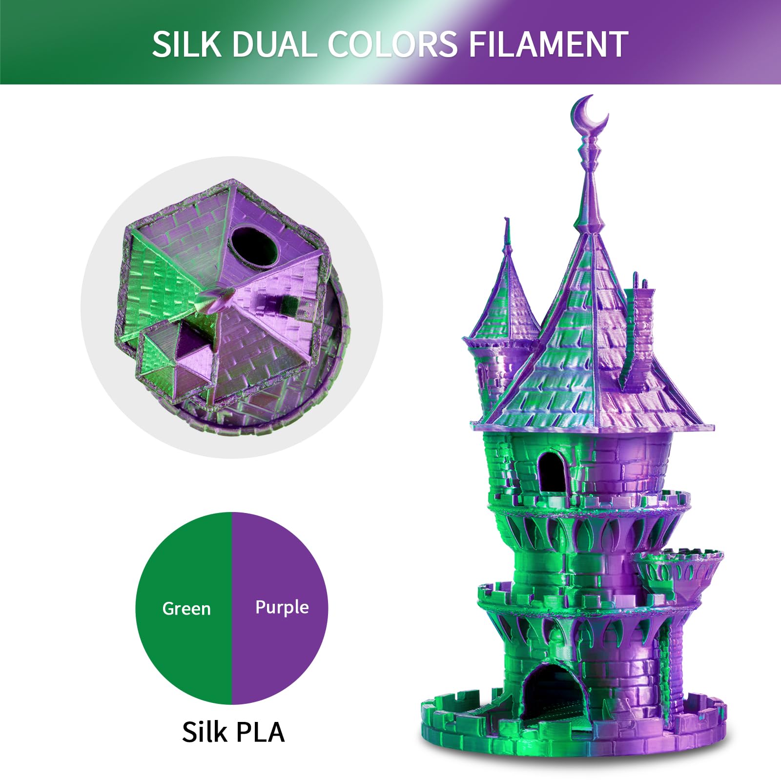 Filamento ERYONE Dual Zweifarbig PLA 1,75 mm, filamento 3D Drucker 1 kg spula +/- 0,03 mm, Viola e verde