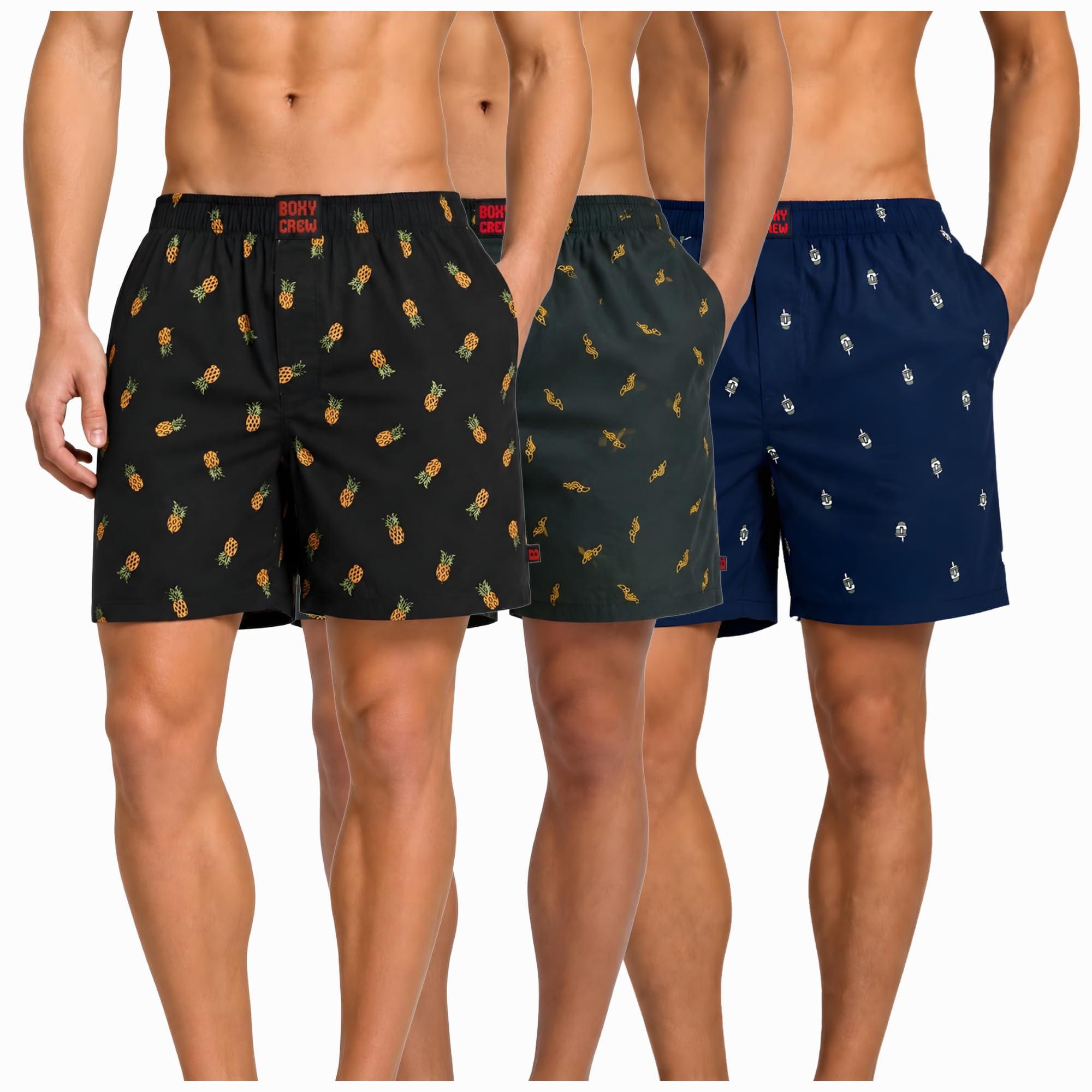 Men's 100% Cotton Boxer Shorts Pack of 3, Charcoal, Dark Teal & Navy Blue | Woven Boxers with Side Pockets, No-Marks Elastic Waistband, Breathable Relaxed Fit | Style 004-010-011-image-26