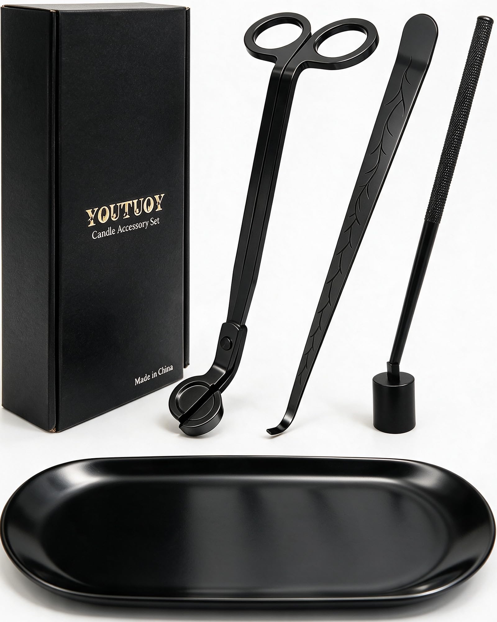 YOUTUOY 4 in 1 Candle Accessory Set Matte Black