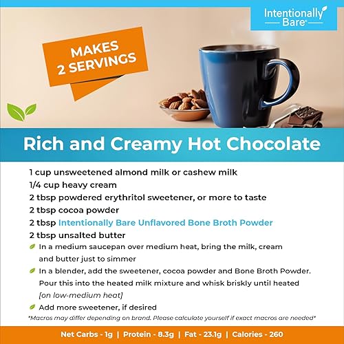 Miniatura 6 de Intentionally Bare Polvo de proteína de caldo de huesos sin sabor  0.71 oz de proteína  Péptido de colágeno tipos 1, 2 y 3 + aminoácidos  piel,