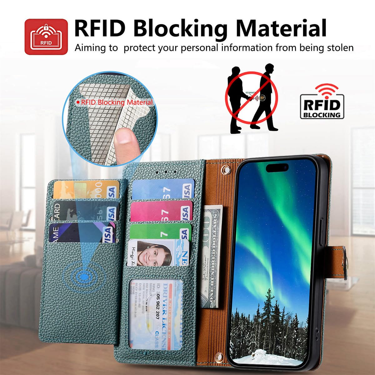 OJIA Hülle für otorola oto G14, Hochwertige Flip Wallet Anti-Drop