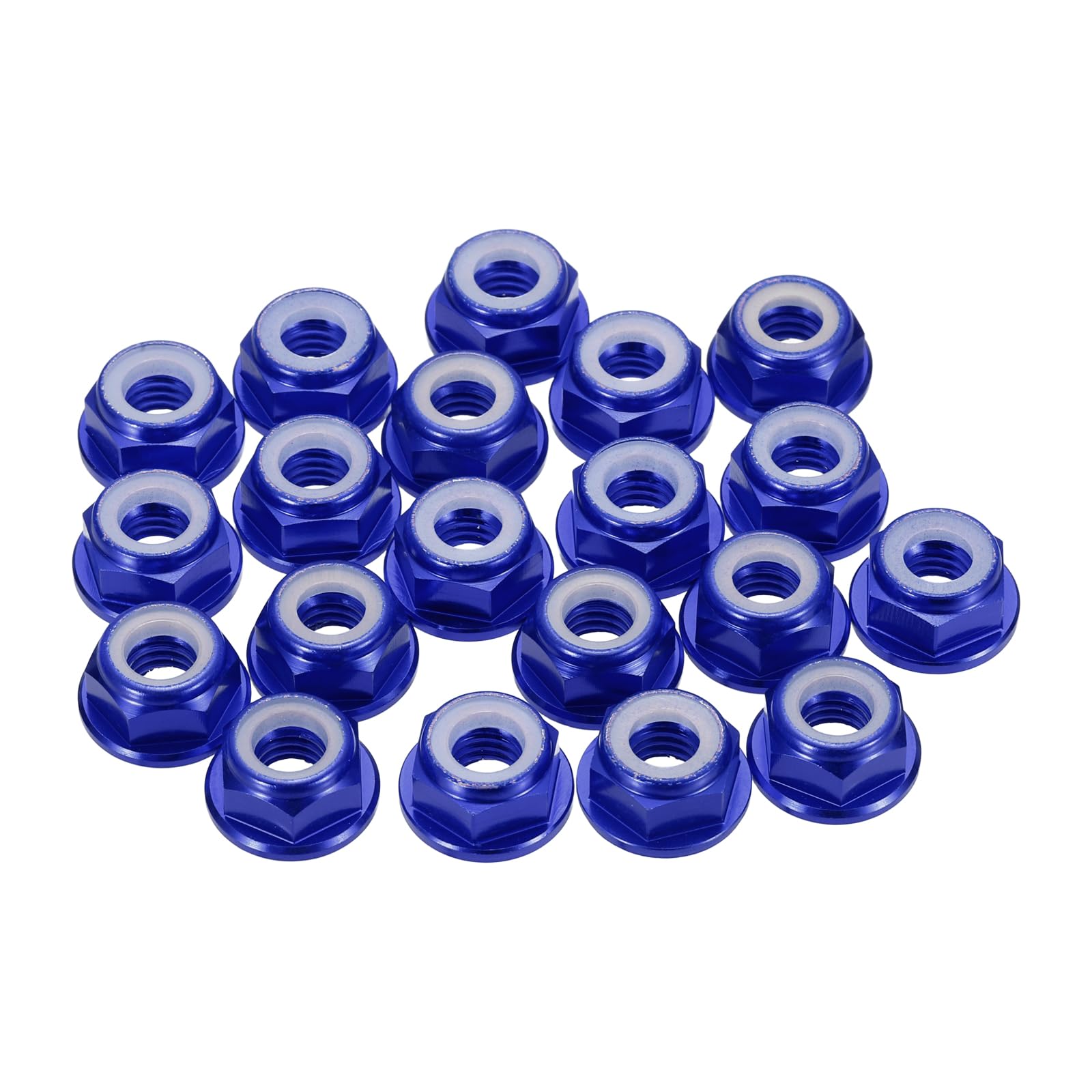 sourcing map 20 Pcs M6 Pitch 1mm Aluminum Alloy Lock Nuts Flanged Hex Nuts Nylon Locking Serrated for RC Drone Quadcopter Motor Prop Adapter FPV Parts Fasteners, Dark Blue