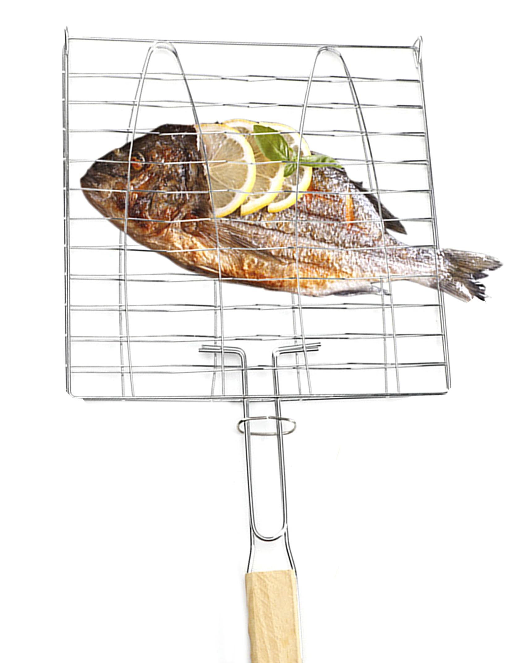 Truly-lifeBBQ Fish Grill Basket with Wooden Handle Rustproof Safe Portable Folding Grill Mesh for Steak,Fish,Vegetables,Shrimp,Outdoor Barbeque Tool