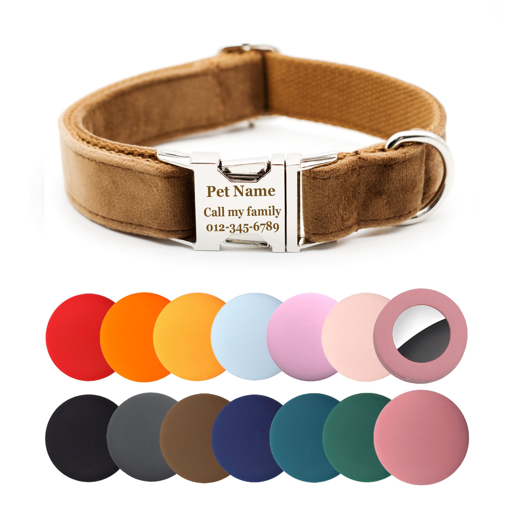 Personalized Dog Collar Thick Velvet (Brown)