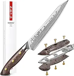 HEZHEN Faca de esculpir, 67 camadas de aço damasco para churrasco, 21 cm, faca profissional para fatiar peito de carne, cabo ergonômico Micarta, embalagem de presente