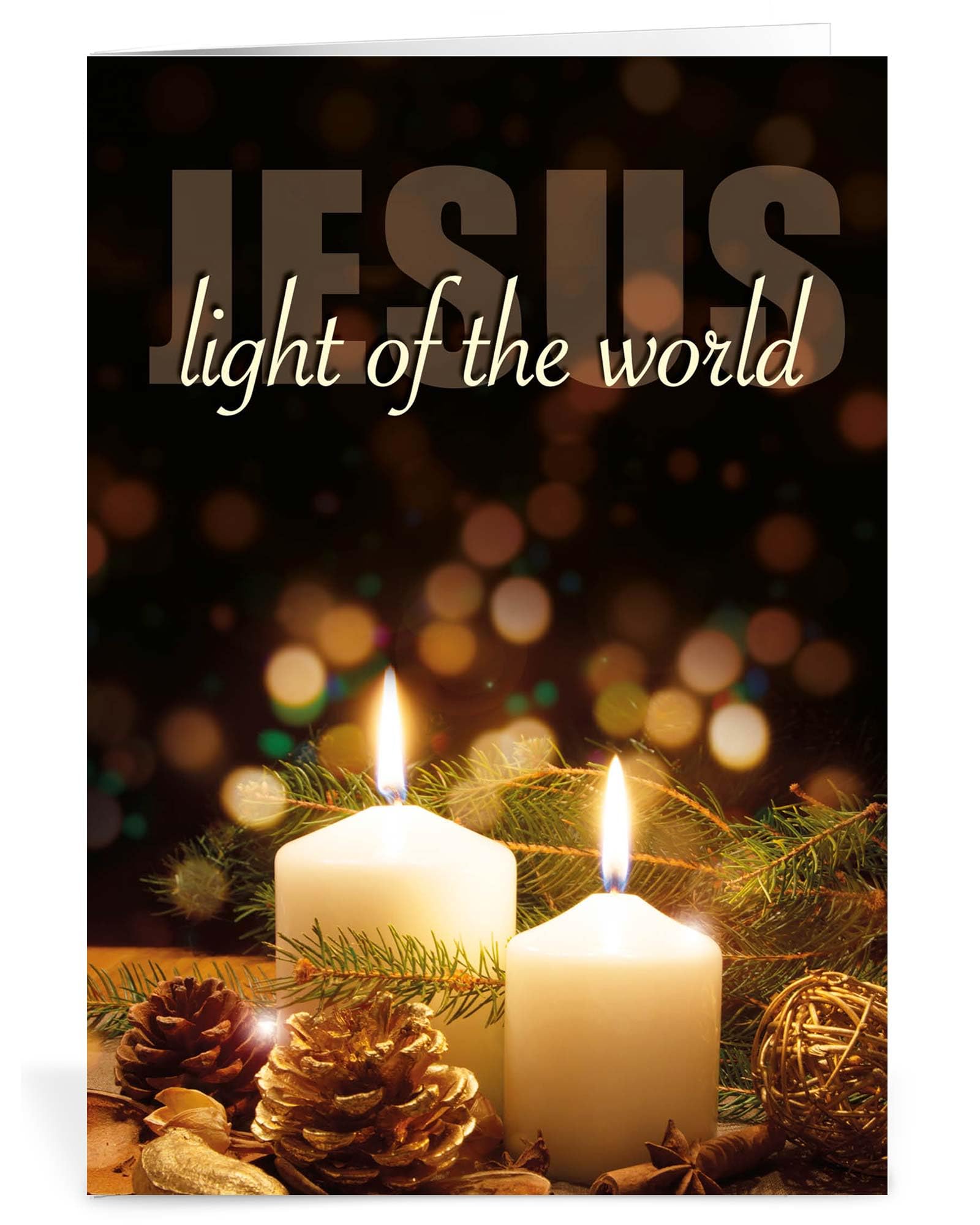 Religious Christmas cards - Light of the World, pack of 20, 5x7in, printed in England, with Bible verse. Christian Christmas cards with envelopes bulk
