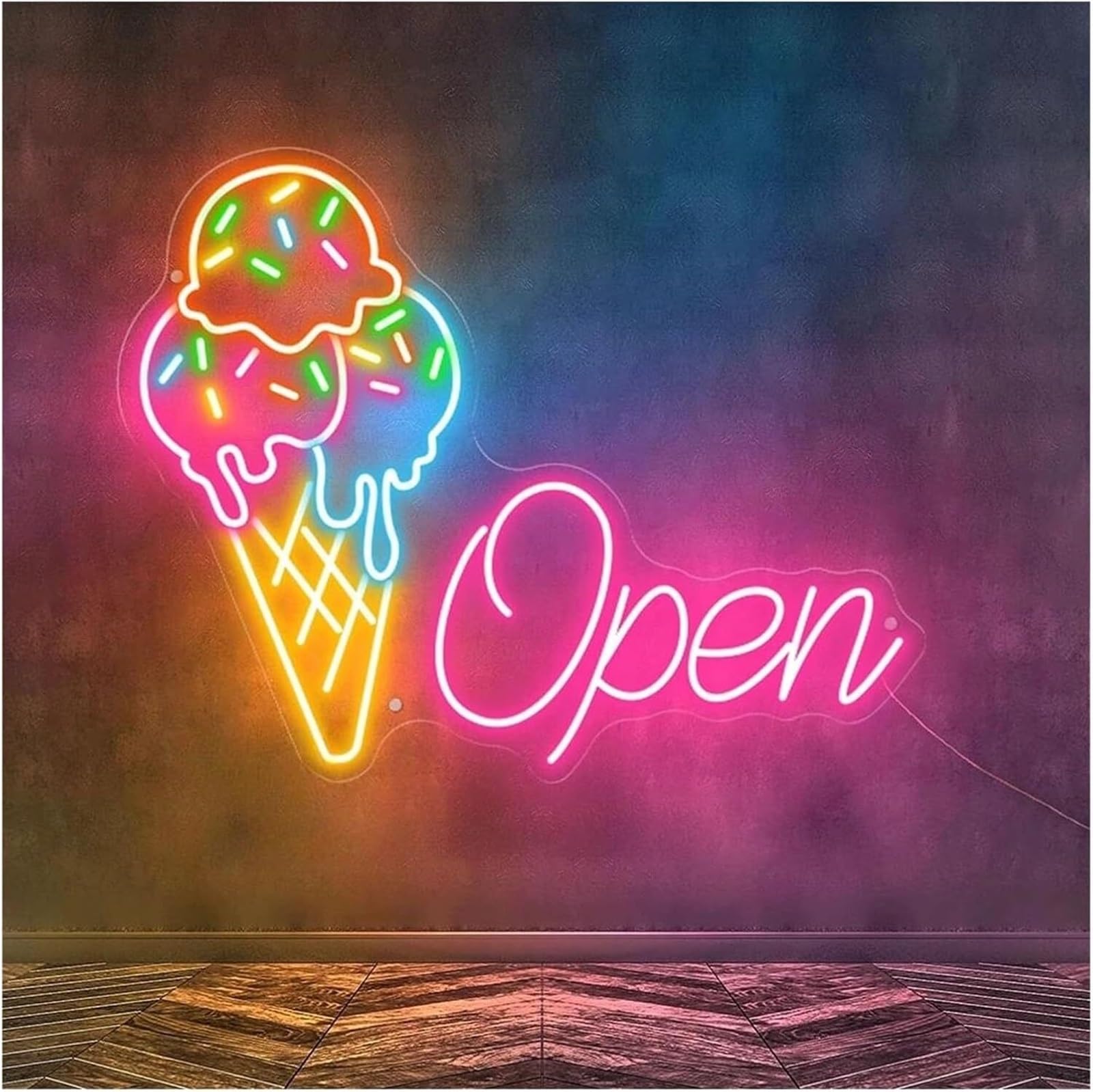 Wexxaii neon Light Sign Soothing Ambiance Neon Sign Open Ice Cream Shop Logo for Coffee(A,76cmX58CM)