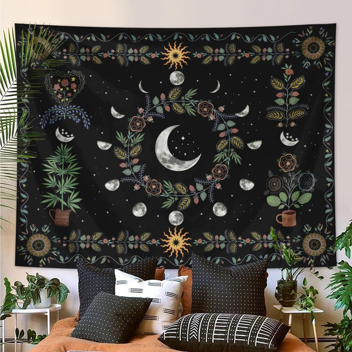 Lmovutcom Arazzo da parete con fiori e piante, decorazione per la casa, grande arazzo da parete, decorazione in tessuto per camera da letto