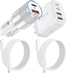USB C Chargeur de voiture,2-Port 38W Chargeur de voiture USB-C&USB-A Adaptateur rapide 2-Ports Chargeur de téléphone de voiture charge rapide pour iPhone 17/16/15 Pro Max, Galaxy, avec 2X 6.6ft USB C Câble & 40W USB C Bloc chargeur