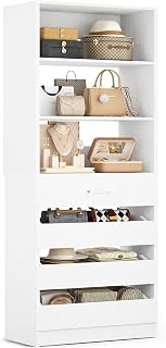 Aheaplus 21.3" Wood Closet Organizer with 4 Drawers & Open Shelves, Tall 80" Storage Cabinet for Walk-in Closets, White