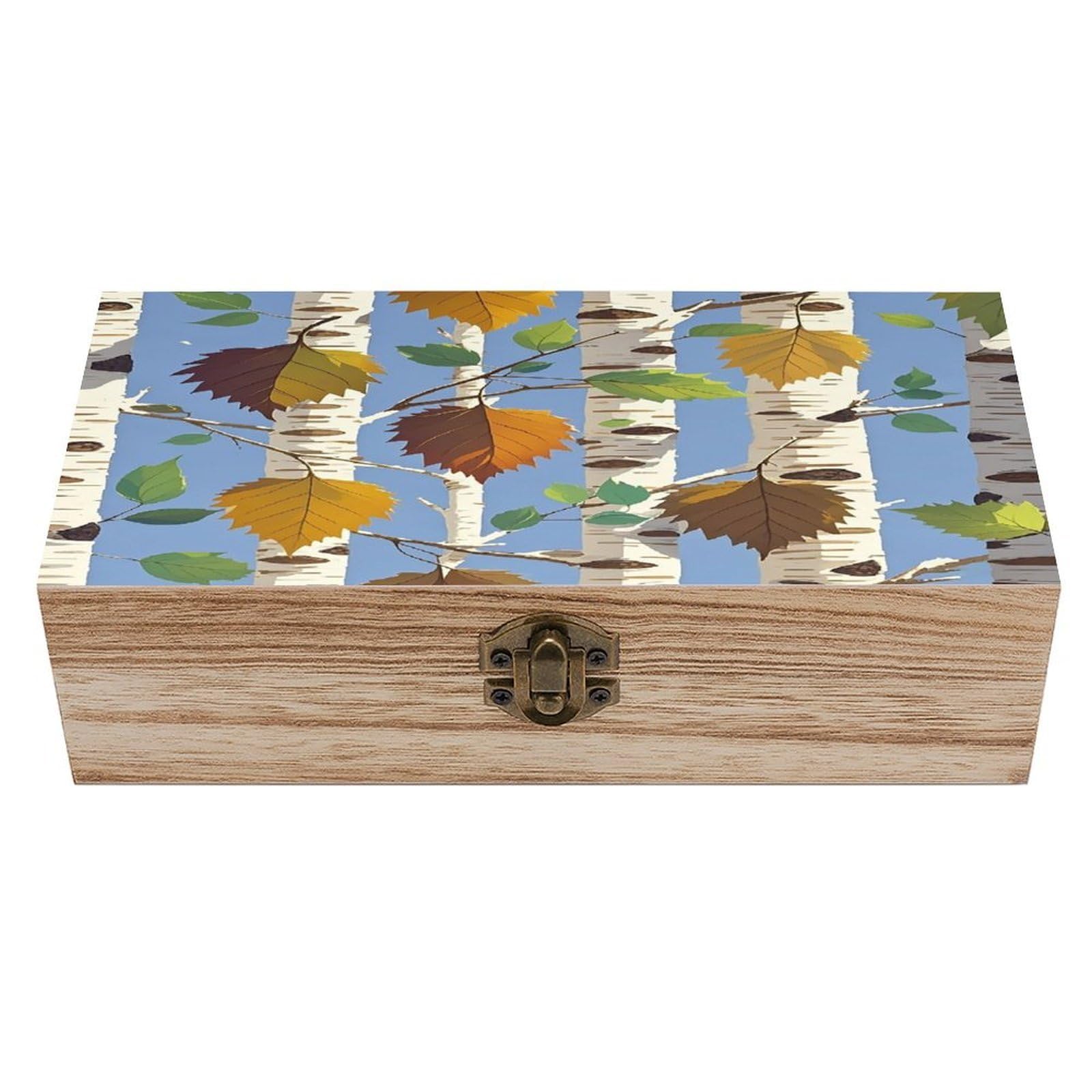 FekiLoot Birch Leaves Wooden Storage Box Exquisite Wood Keepsake Box Vintage Wooden Gift Jewelry Case for Crafts And Photo Storage Boxes