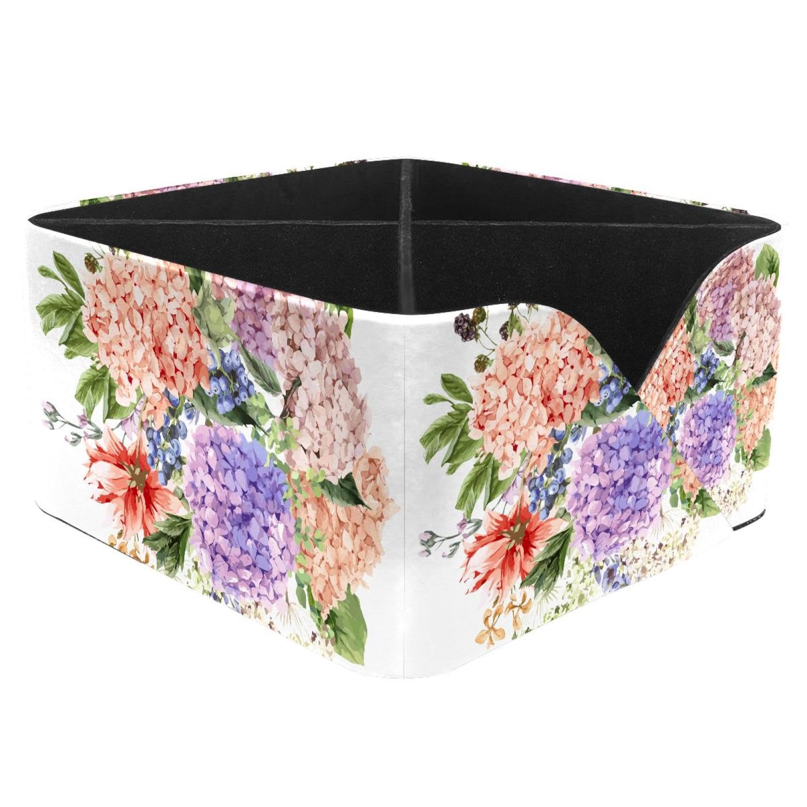 KengjuTesu Blooming Hydrangea Desktop Organizer Pen Holder, Rectangular Pencil Cup for Office, Study and Makeup Stations