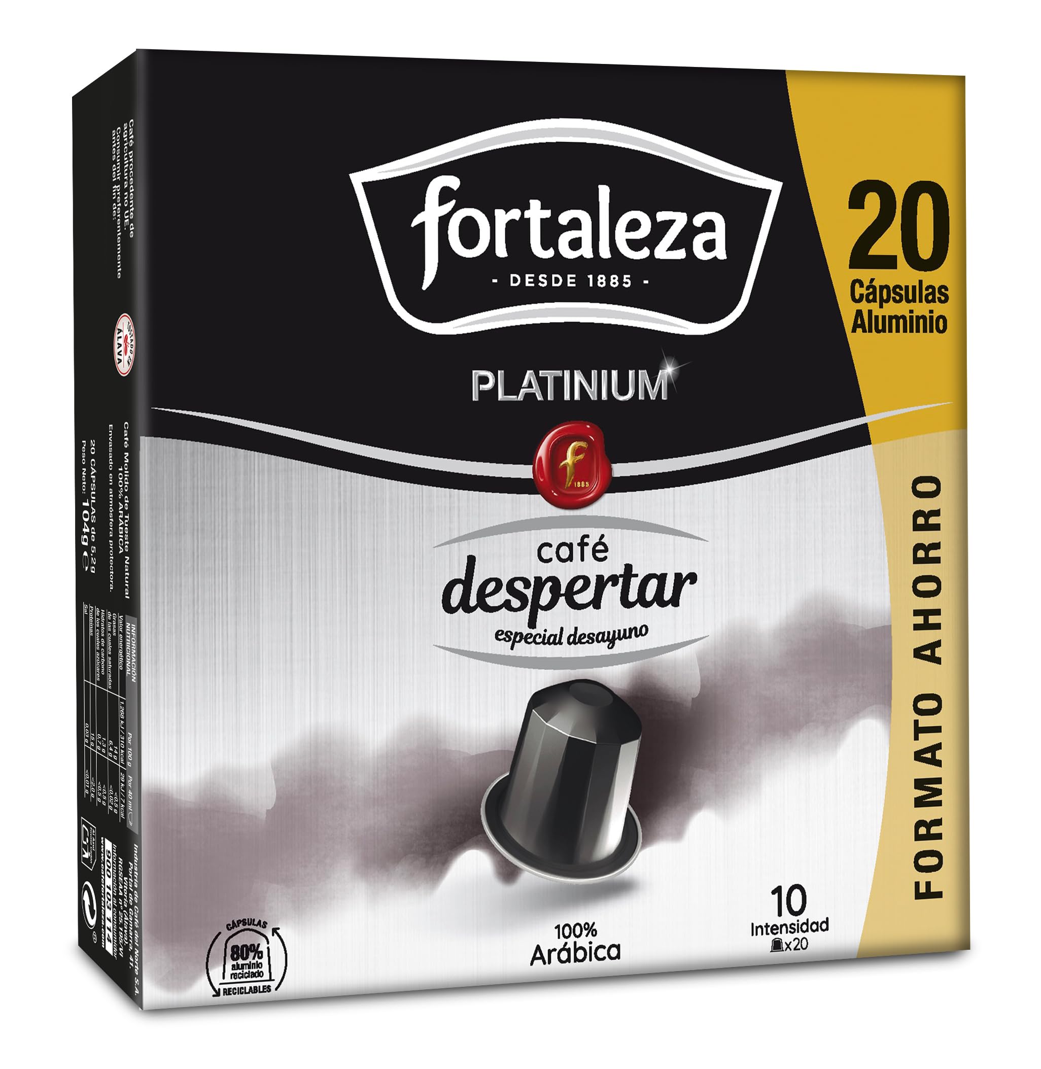 CAFÉ FORTALEZA Cápsulas de Café Compatibles con Nespresso Sabor Despertar Pack 8x20 - Total 160 uds - Café 100% Arábica Tueste Natural - Cápsulas de Café Intensidad 10 con Aroma Fresco