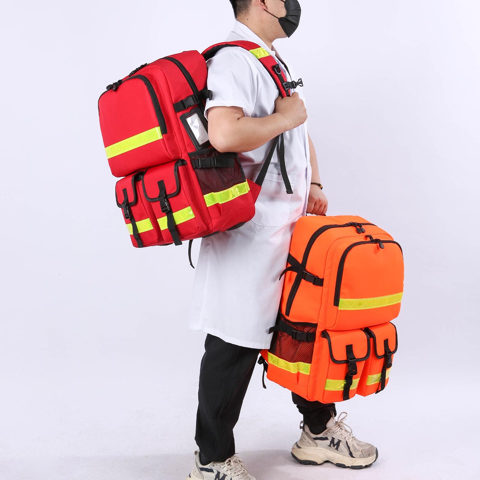 Trauma Notfall-Rucksack, leer, Erste-Hilfe-Rucksack, Feuerwehr-Rettungsrucksack mit reflektierendem Streifen und rutschfester Unterseite, für Zuhause und Arbeit, Feuerrettung, Camping, Wandern
