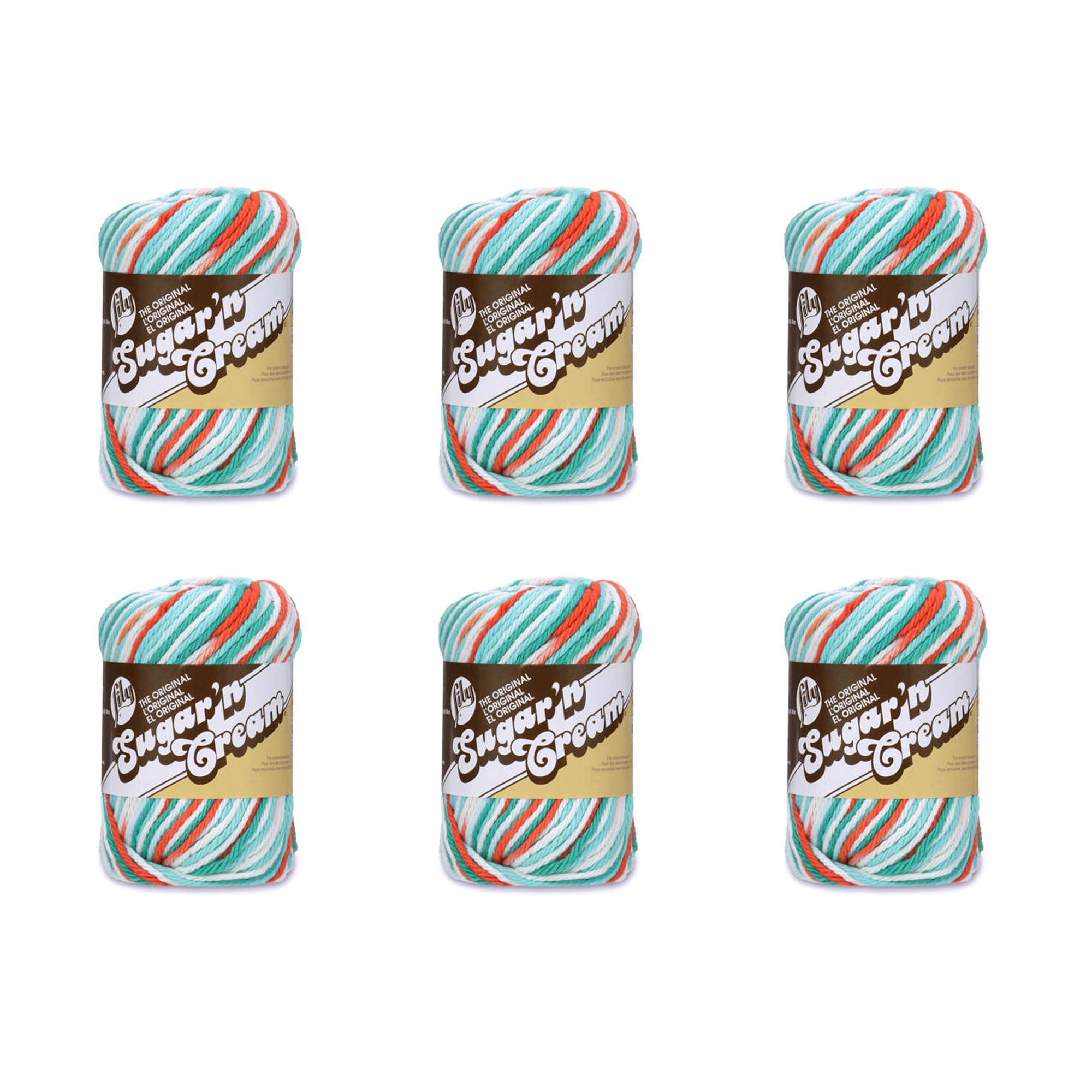 Lily Sugar'N Cream Ahoy Yarn - 6 Pack of 57g/2oz - Cotton - 4 Medium (Worsted) - 95 Yards - Knitting/Crochet