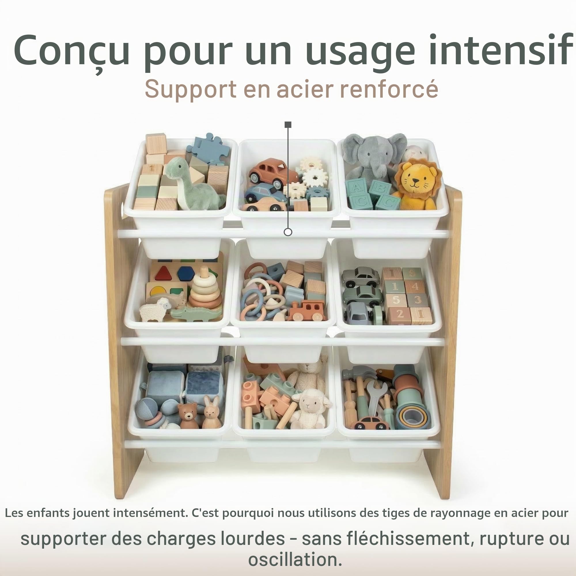 Humble Crew, étagère pour Enfants, Organisateur de Jouets avec 9 bacs de Rangement, Naturel/Blanc