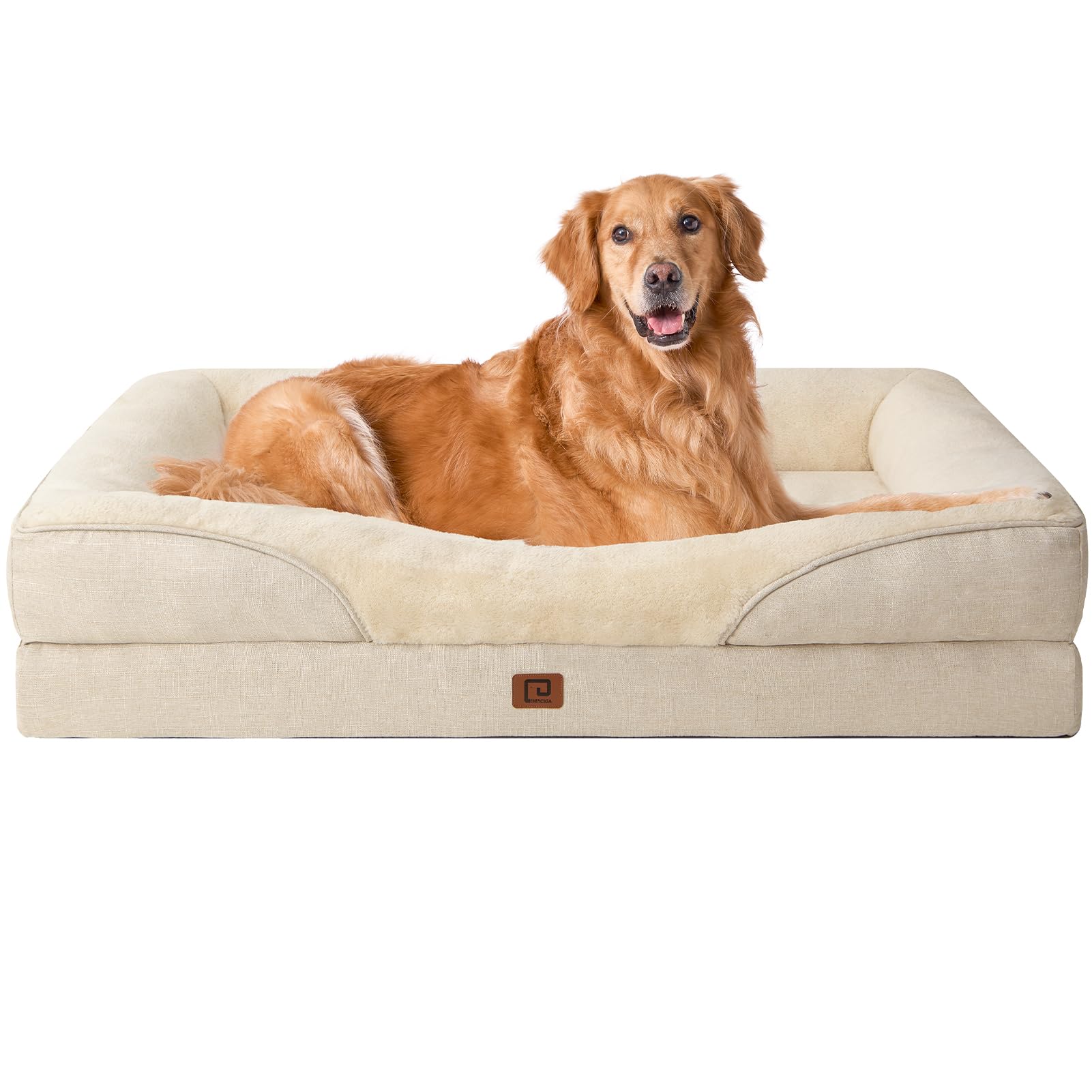 EHEYCIGA Memory Foam XL Dog Bed for XLarge Sized, Extra Large Orthopedic Dog Sofa with Sides and Waterproof Liner, Washable Bolster Pet Bed Couch with