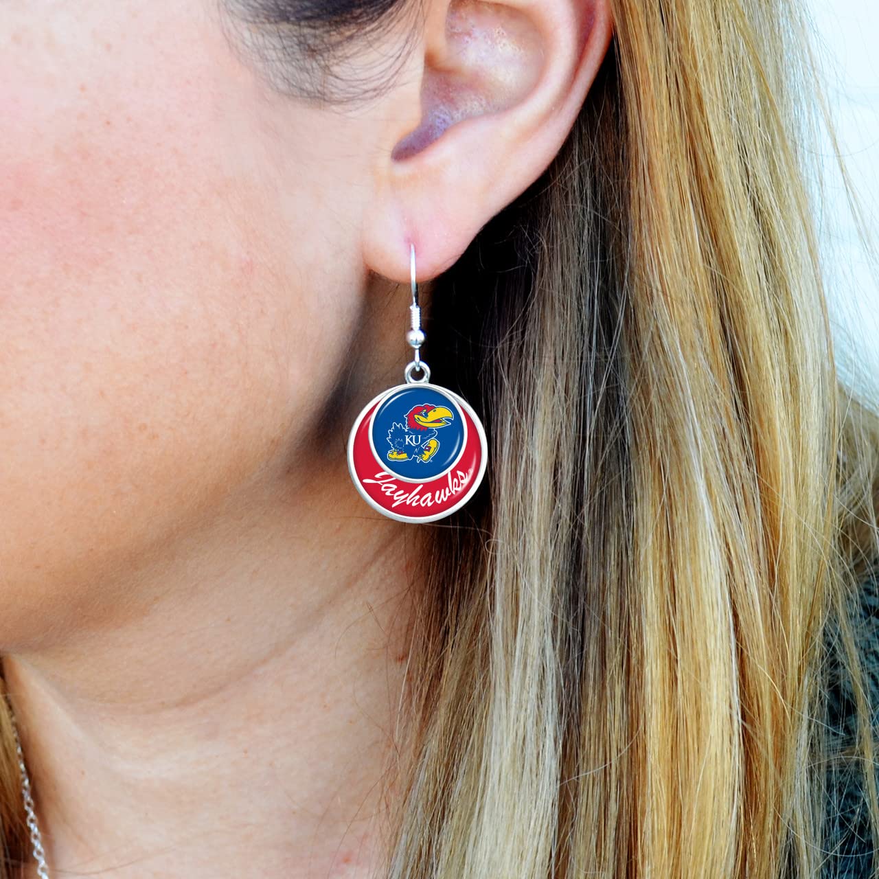 Kansas Jayhawks Stacked Disk Earrings Jewelry Gift Licensed KU