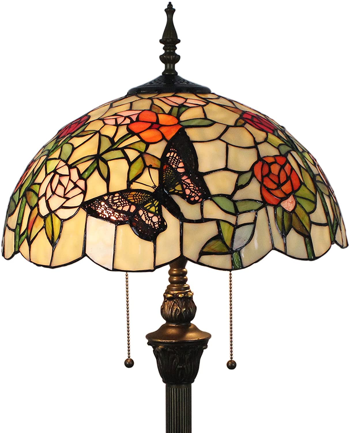 ステンドグラスランプ　花と蝶 Amazon.co.jp : 花の上の16インチ蝶シリーズトールアップ
