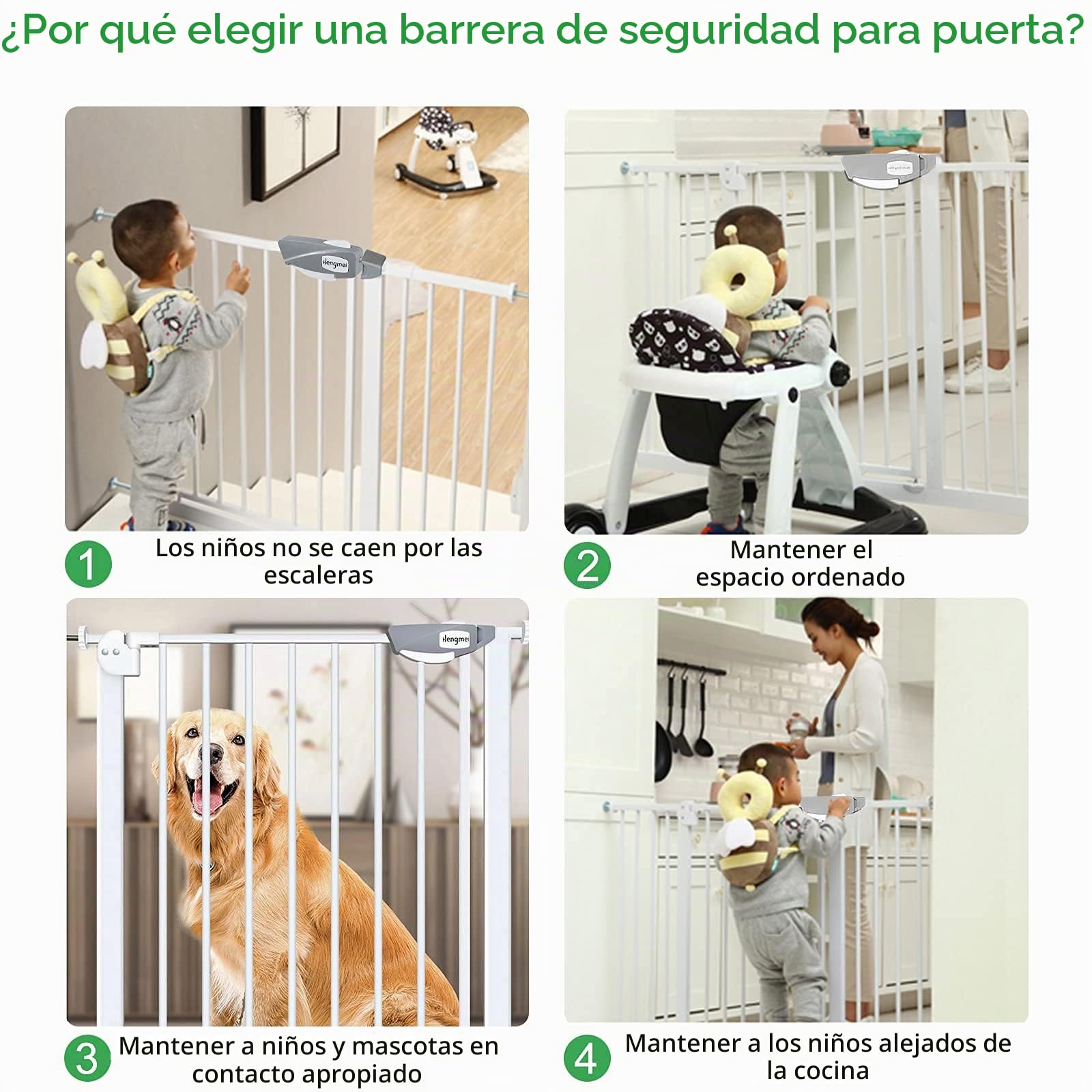 NAIZY Barrera de Seguridad de Niños para Puertas y pasillos Perros Escaleras Autoclose N Stop Sin Taladrar - 105-115cm (Blanco)