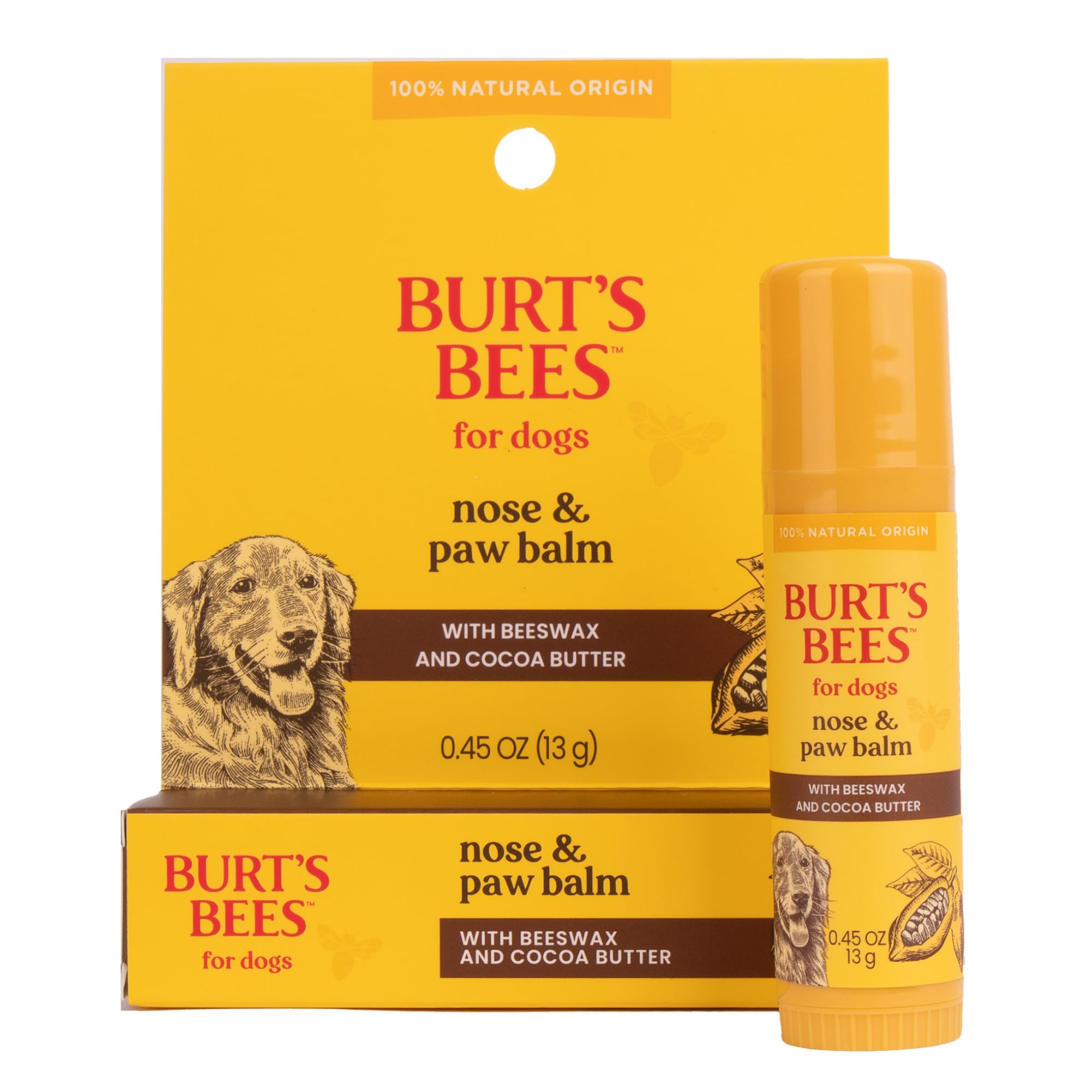 Burt's Bees for Pets Nose and Paw Balm with Beeswax and Cocoa Butter,100% Natural Origin Formulas, Dog Paw Pad Balm, Paw Moisturizer for Dogs, Dog Nose Balm