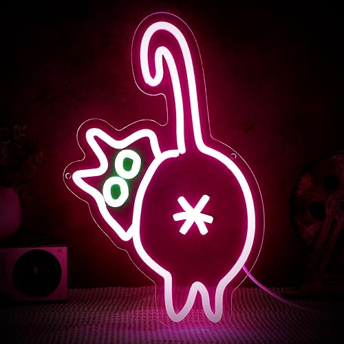 Retisee Letrero de neón de gato con brillo ajustable, interruptor USB, decoración de pared, adorable letrero de neón para dormitorio, zoológico,