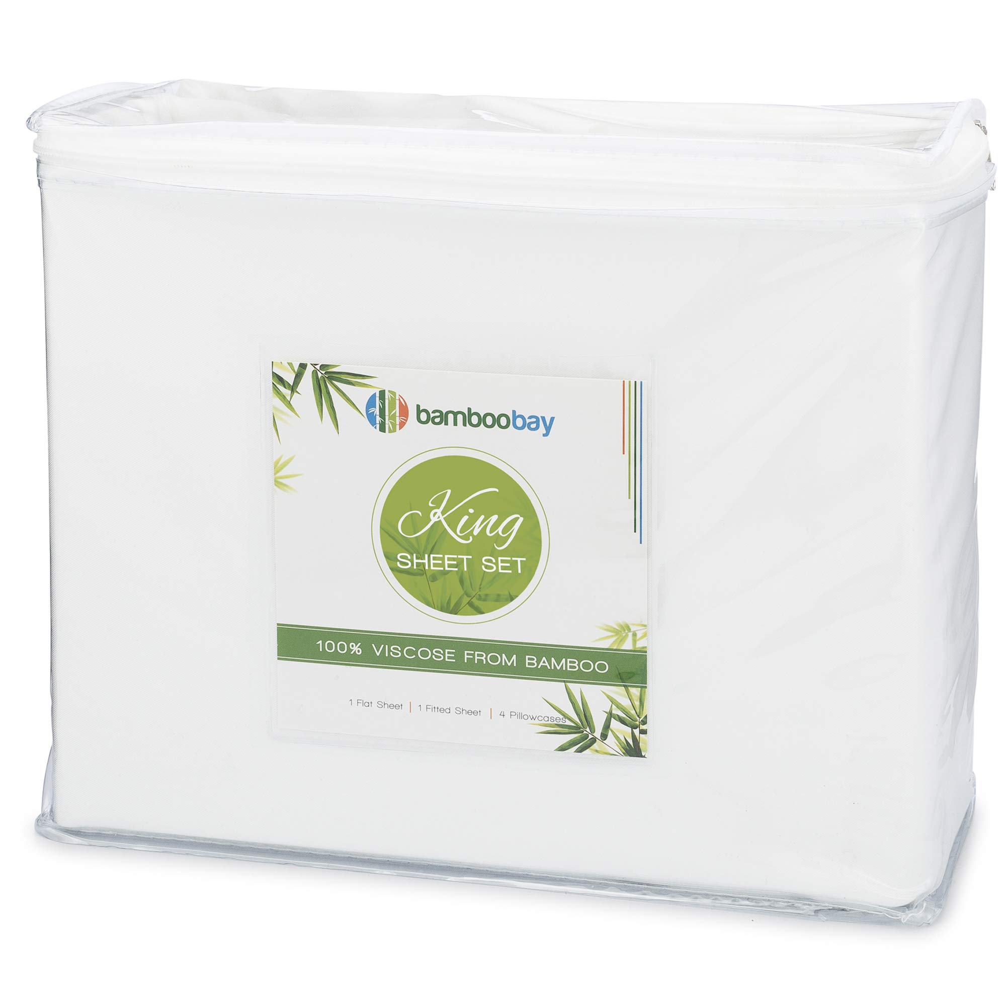 Bamboo Bay Luxury Bamboo Sheets King Size - 6 Piece Ultra Soft King Cooling Sheets for Hot Sleepers - 100% Organic Bamboo King Sheet Set Fits Up to 16" Deep Pocket - Eco Friendly - King - White