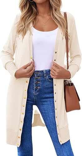 Halife Womens Long Sleeve Cardigans Lightweight Ribbed Neckline Soft Knit Cardigan Sweater with Buttons