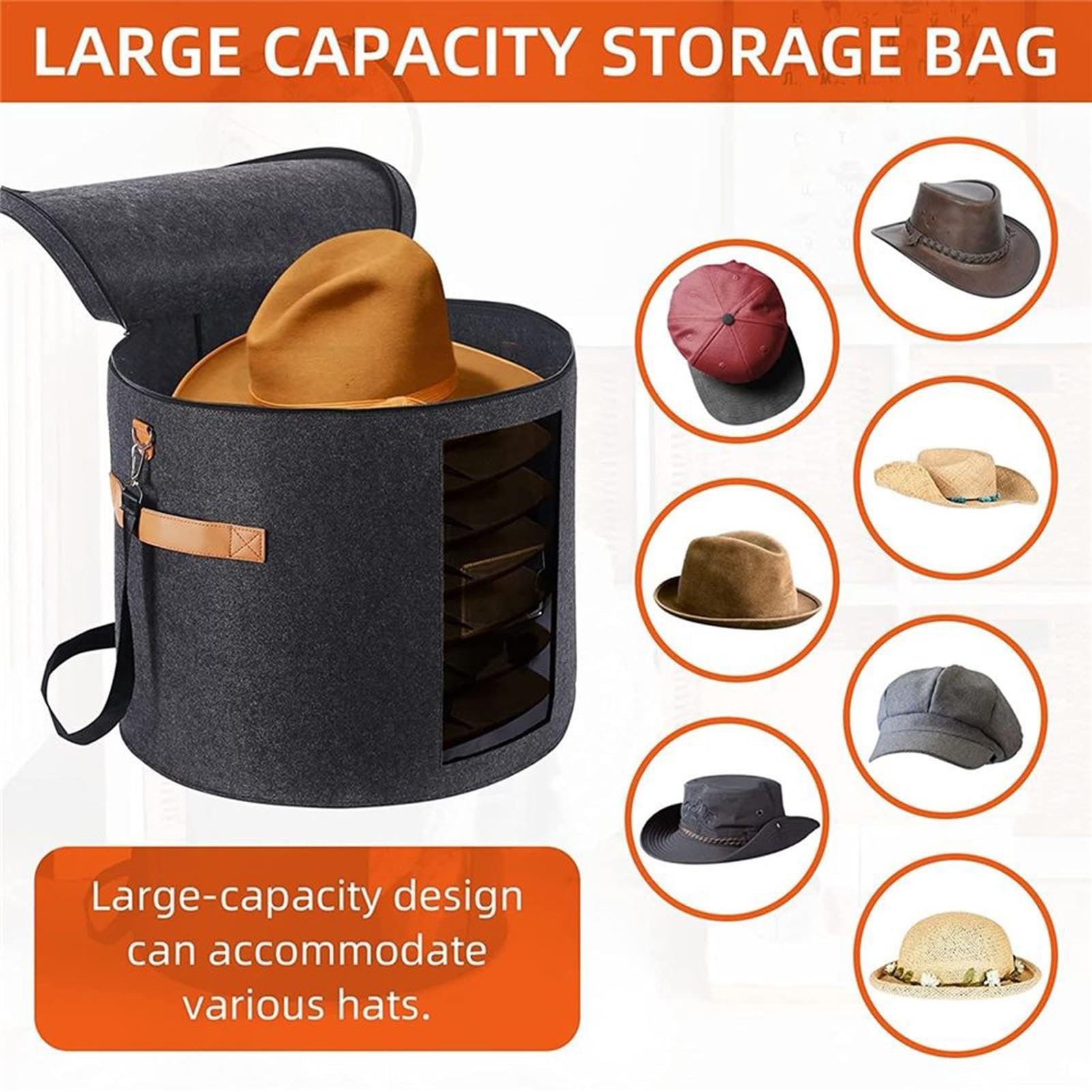 CABTRA - Scatole da viaggio per cappelli, 43 cm x 50 cm, grandi scatole per cappelli con deposito, custodia da viaggio con custodia antipolvere, contenitore per cappelli